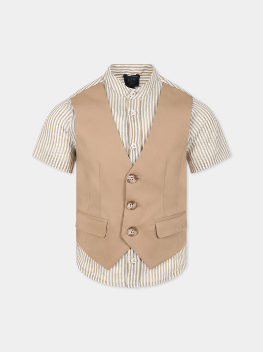 Camicia beige per bambino con logo,Fay Kids,FS5P61 I0148 101BG