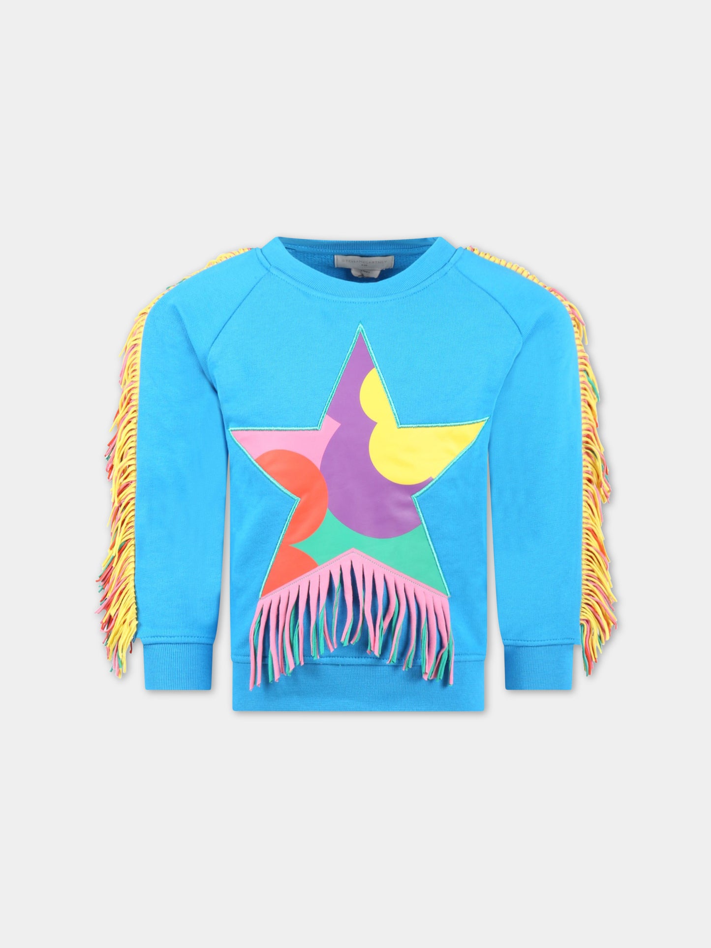 Felpa azzurra per bambina con sella frange,Stella Mccartney Kids,TS4C20 Z0499 610