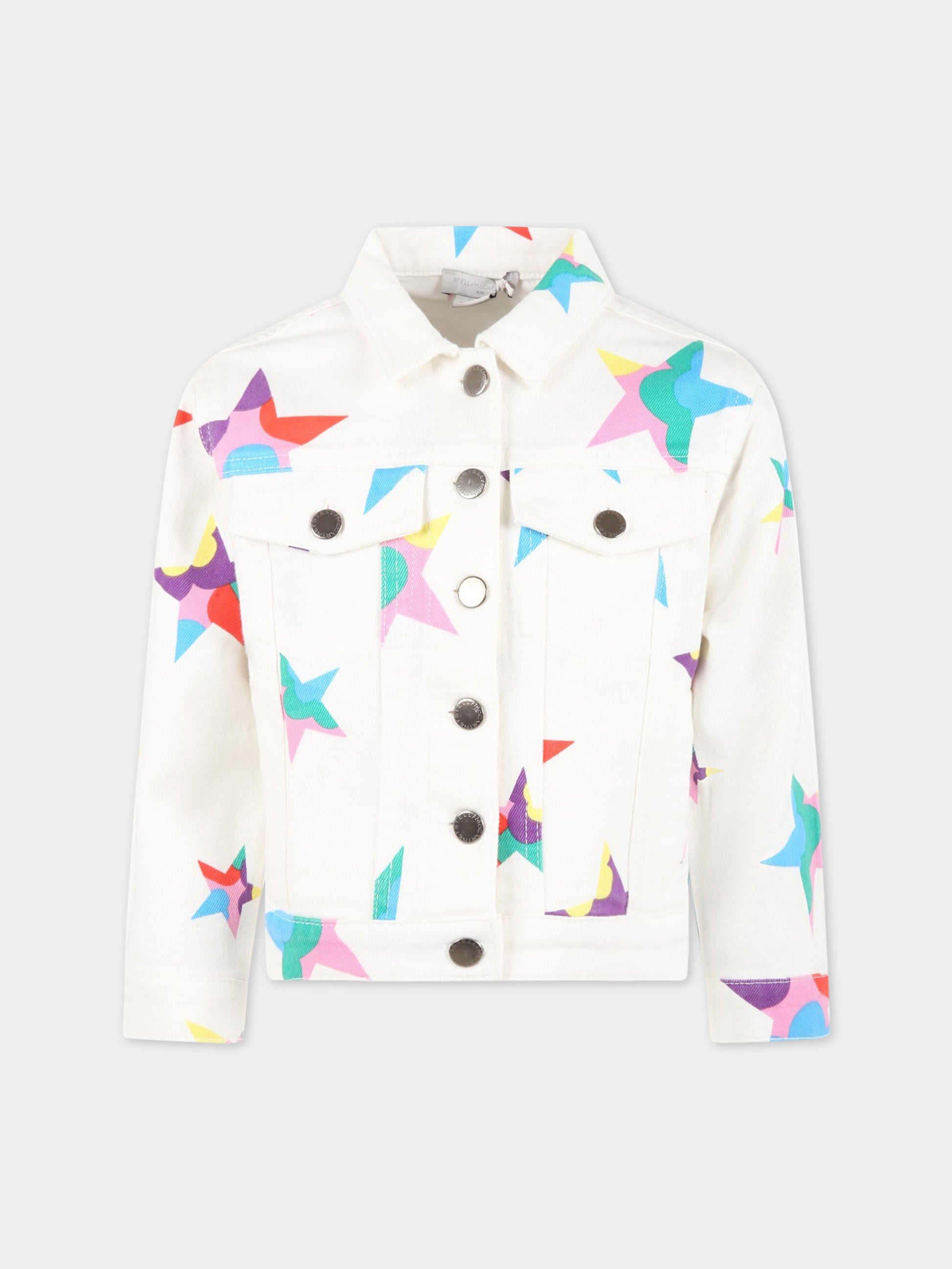 Giacca bianca denim per bambina con stelle colorate,Stella Mccartney Kids,TS2A87 Z0858 100MC