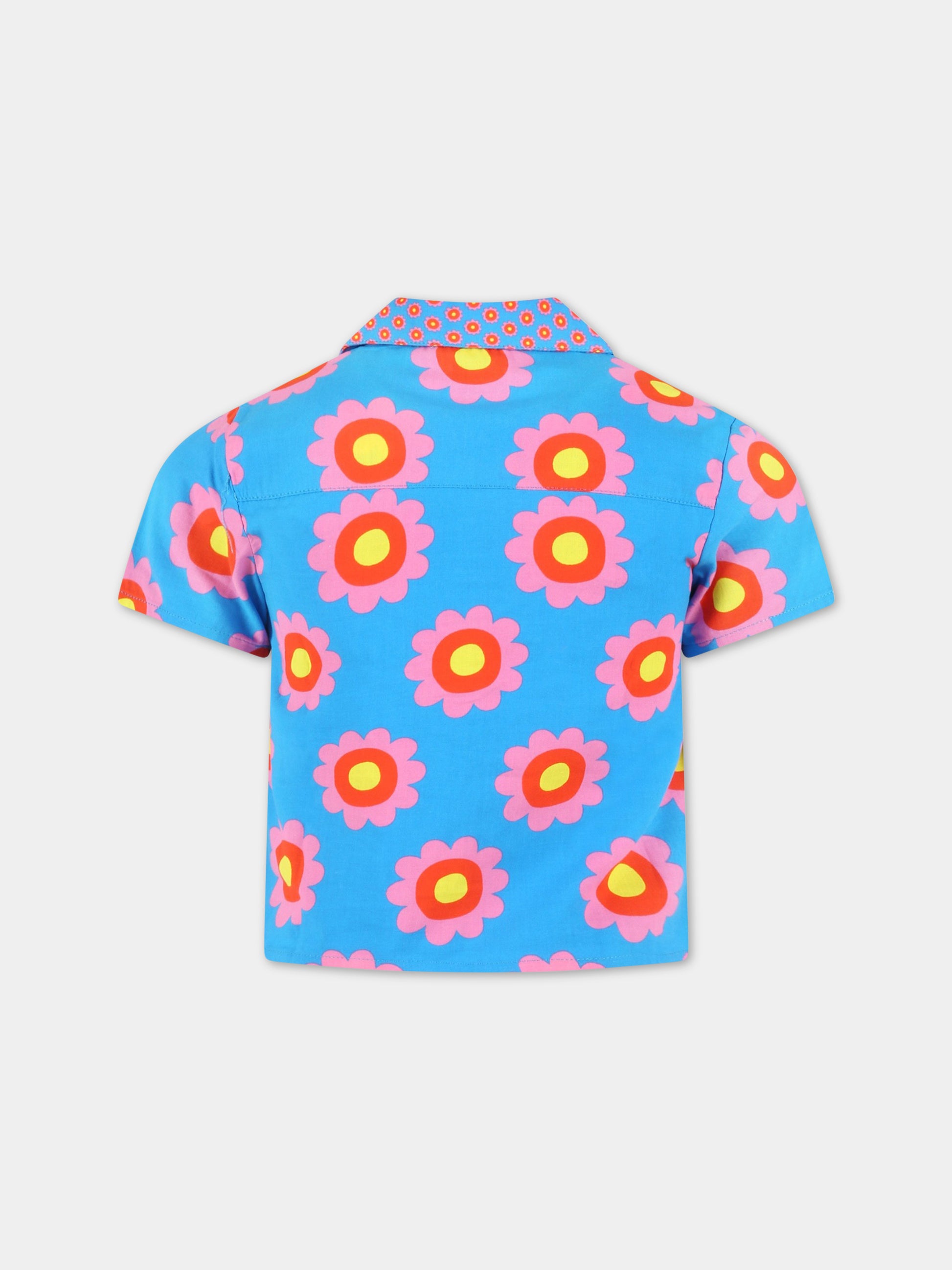 Camicia azzurra per bambina con stampa floreale,Stella Mccartney Kids,TS5A41 Z0922 610MC