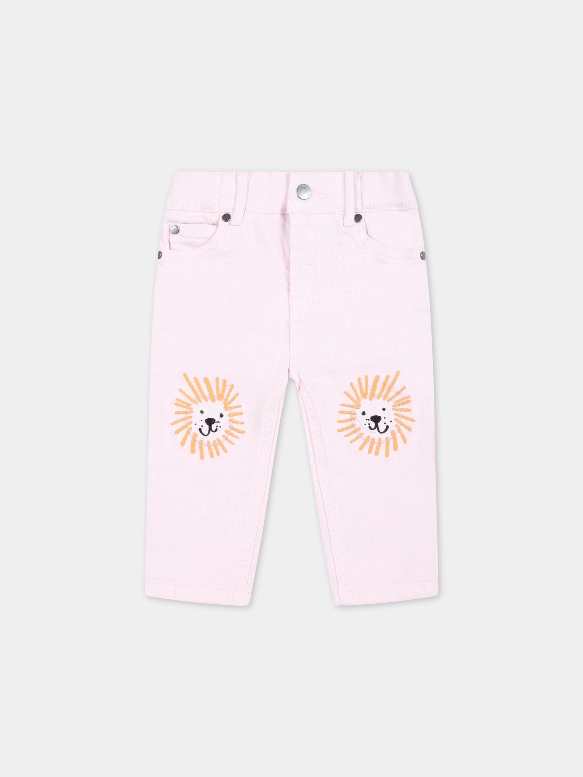 Jeans rosa per neonata con leoni ricamati,Stella Mccartney Kids,TS6110 Z0153 516
