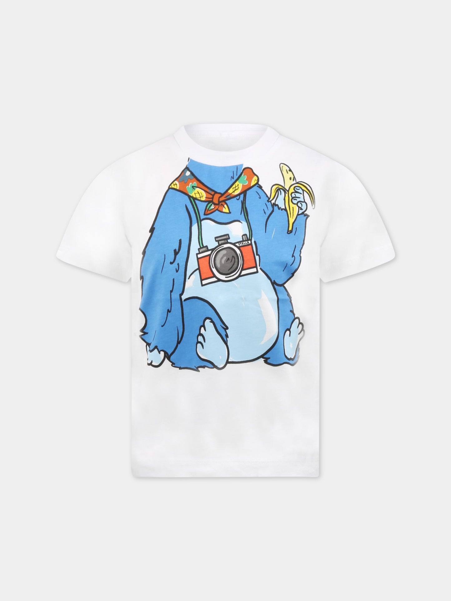 T-shirt bianca per bambino con scimpanzé,Stella Mccartney Kids,TS8S31 Z0434 100