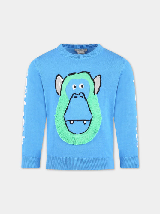 Maglione azzurro per bambino con scimpanzé,Stella Mccartney Kids,TS9P00 Z1144 610