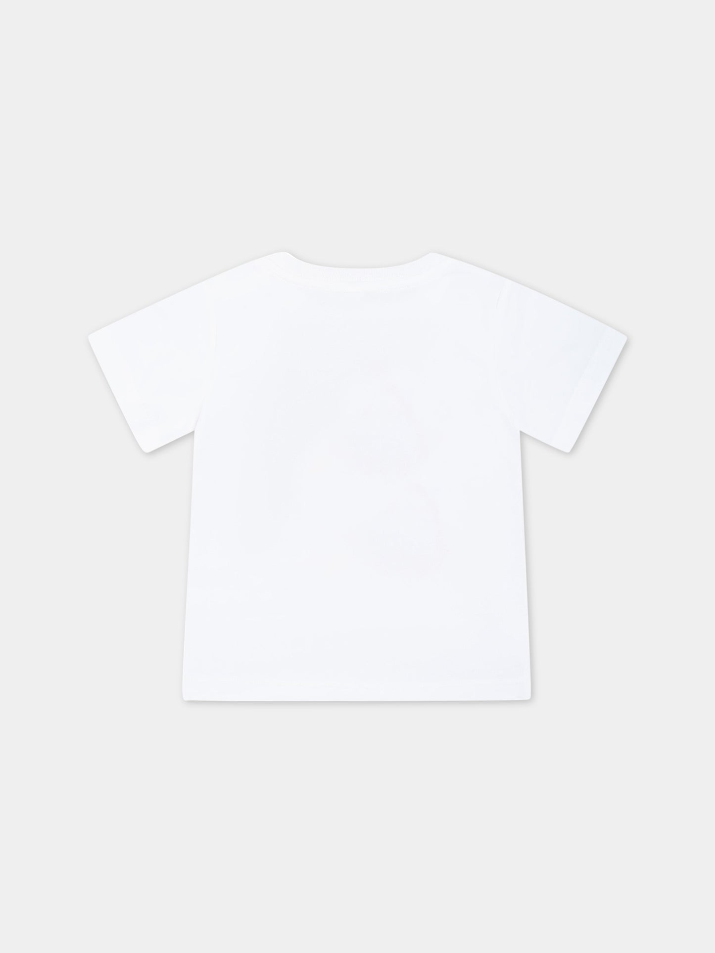 T-shirt bianca per neonato con animali e logo azzurro,Stella Mccartney Kids,TS8621 Z0434 100