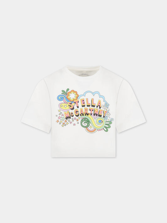 T-shirt bianca per bambina con logo,Stella Mccartney Kids,TS8A21 Z0434 101