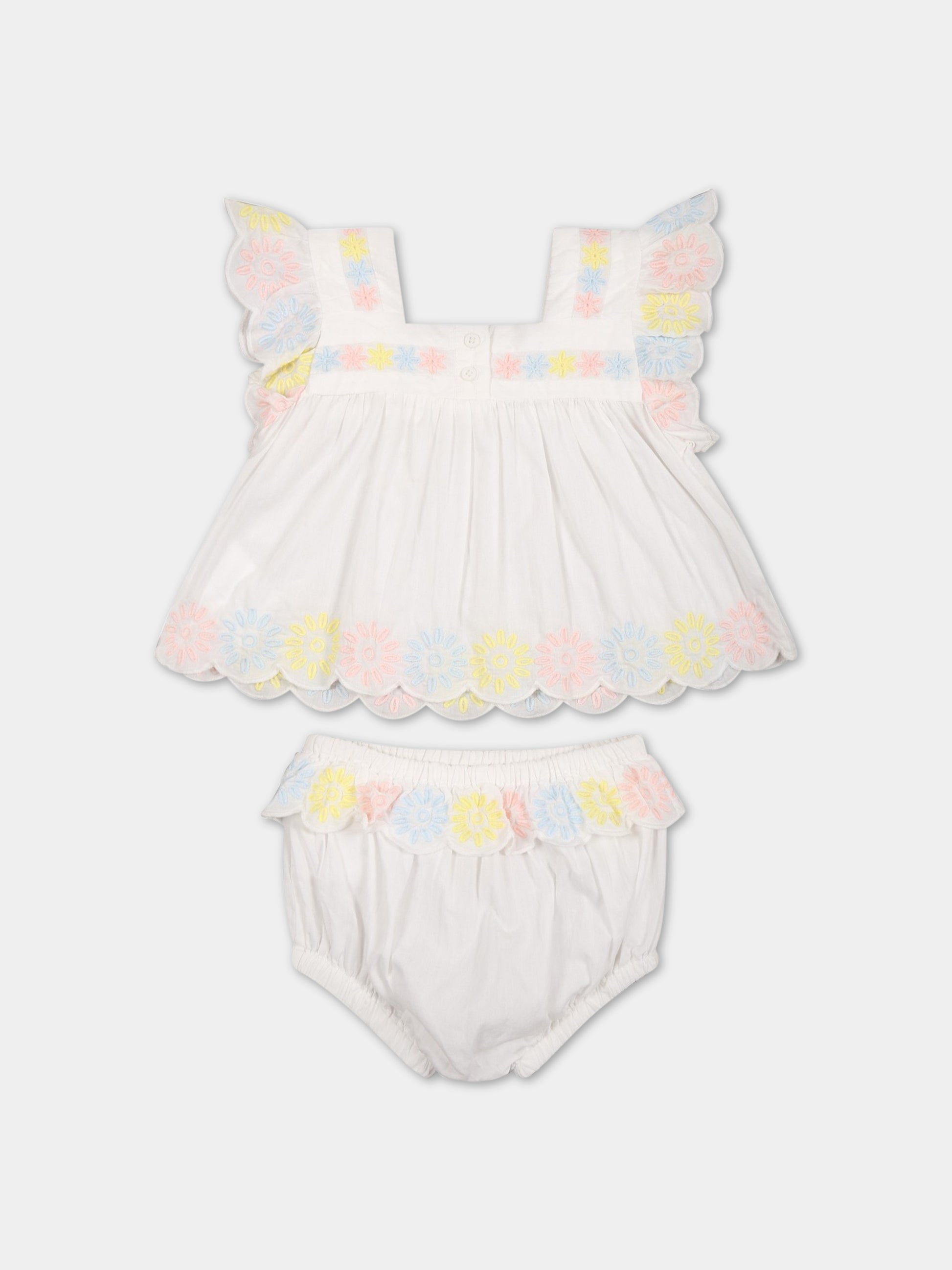 Completo bianco per neonata con fiori ricamati,Stella Mccartney Kids,TS1272 Z0142 101