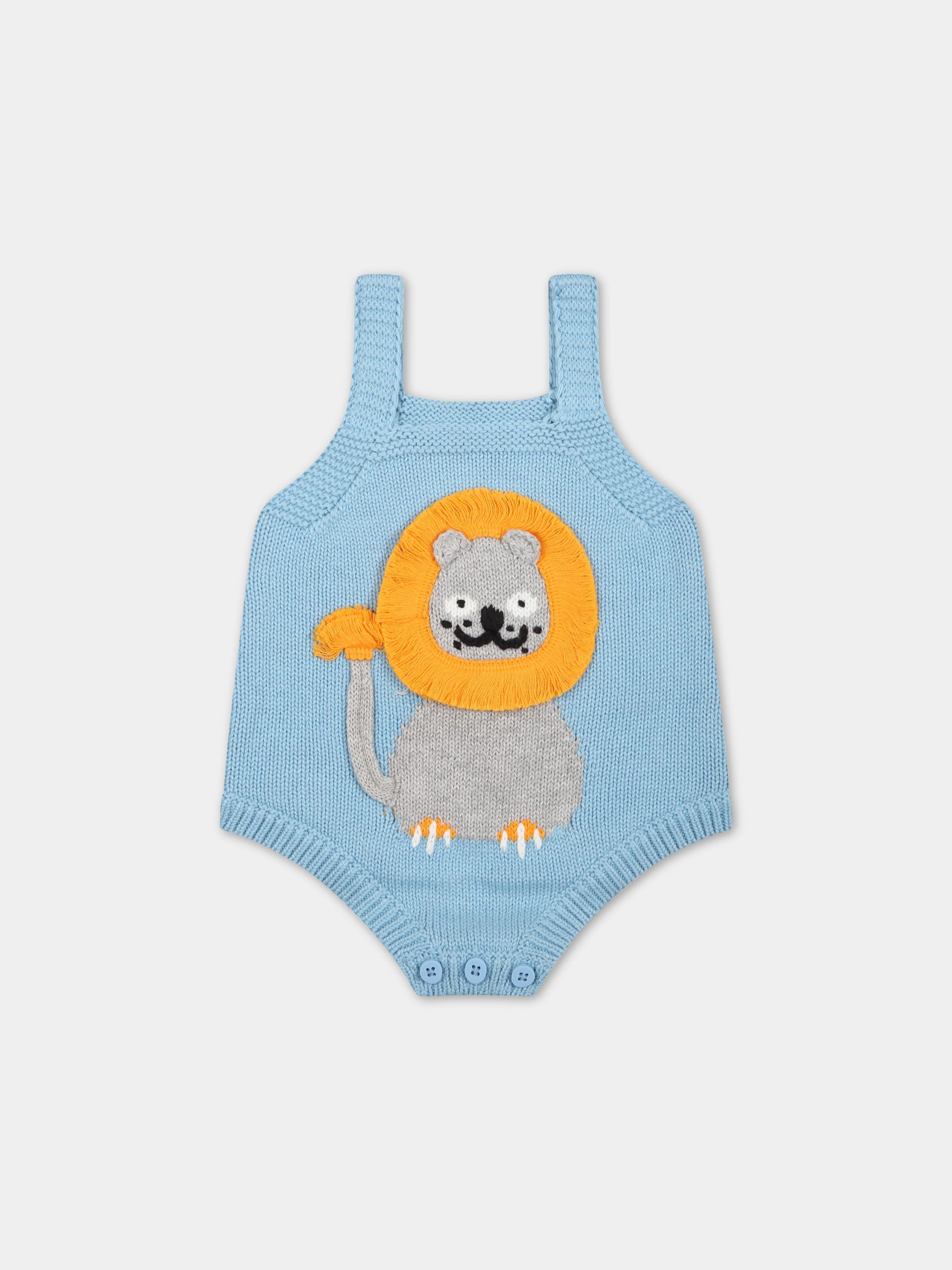 Body celeste per neonato con leone e patch logato,Stella Mccartney Kids,TSA582 Z1144 606