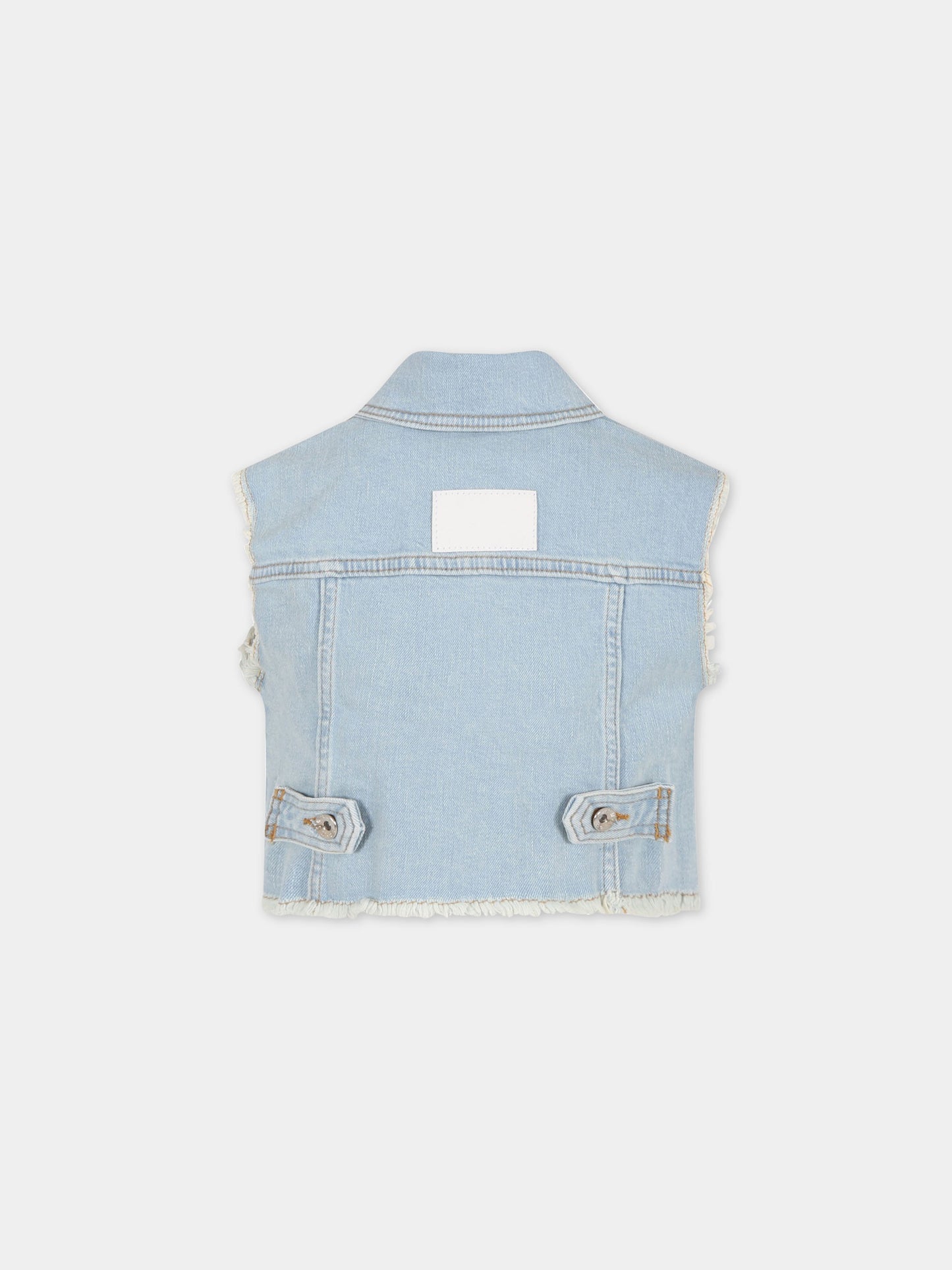 Giacca celeste smanicata per bambina con logo,Msgm Kids,MS029378 126