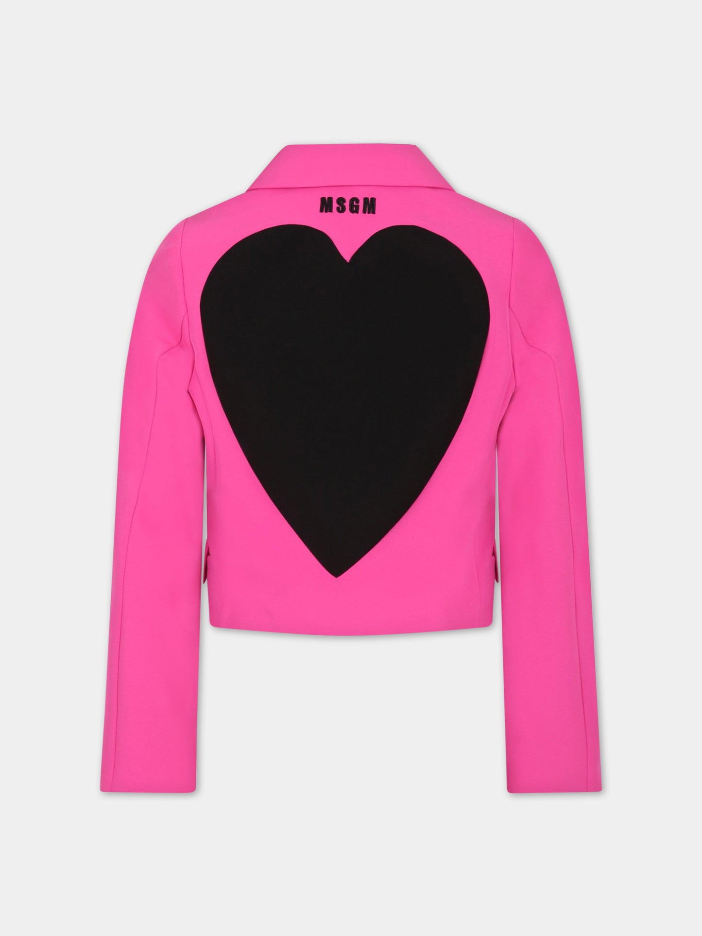 Giacca fucsia per bambina con cuore e logo,Msgm Kids,MS029422 044