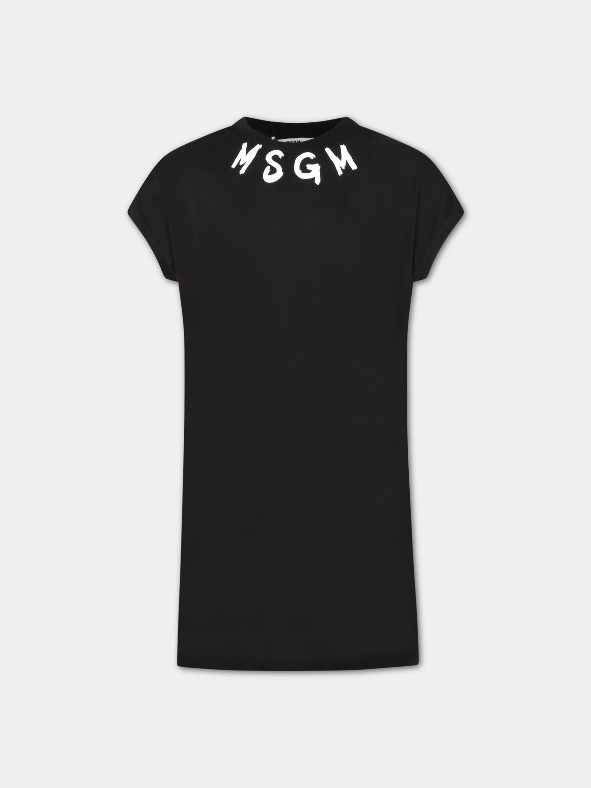 Vestito nero per bambina con logo bianco,Msgm Kids,MS029340 110