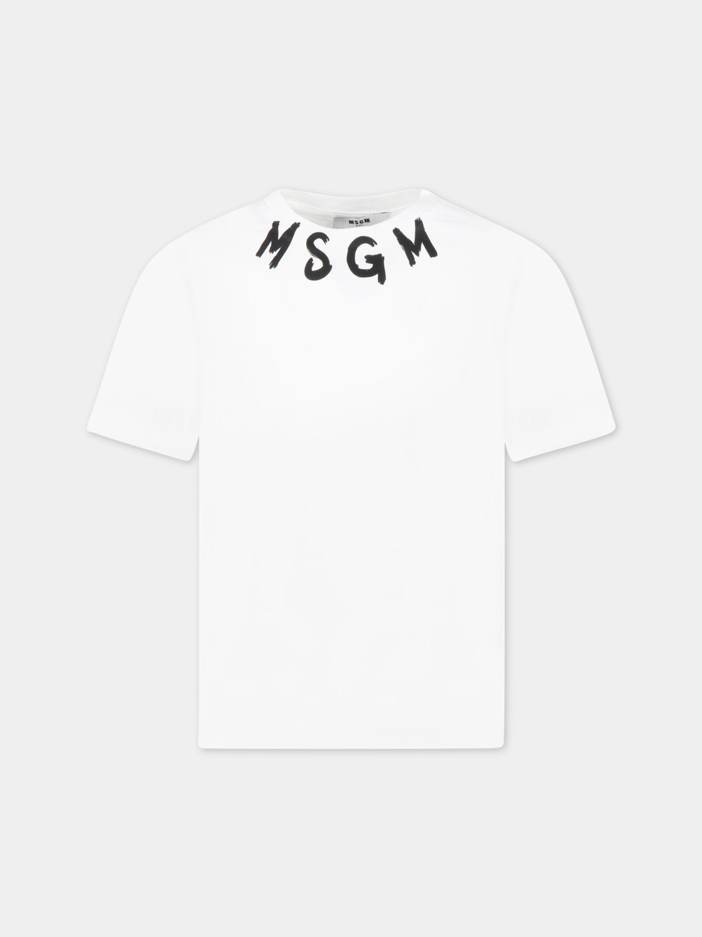T-shirt bianca per bambino con logo nero,Msgm Kids,MS029318 001