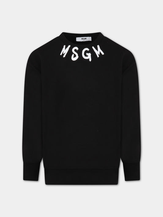 Felpa nera per bambino con logo bianco,Msgm Kids,MS029323 110