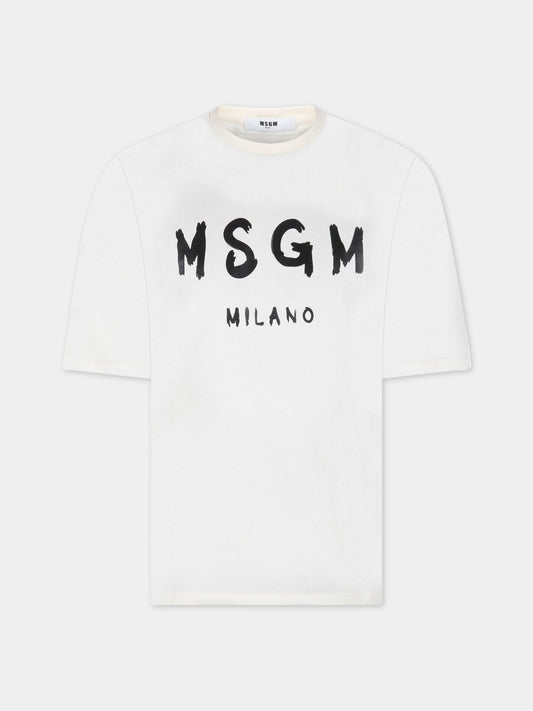 T-shirt avorio per bambini con logo nero,Msgm Kids,MS029372 013
