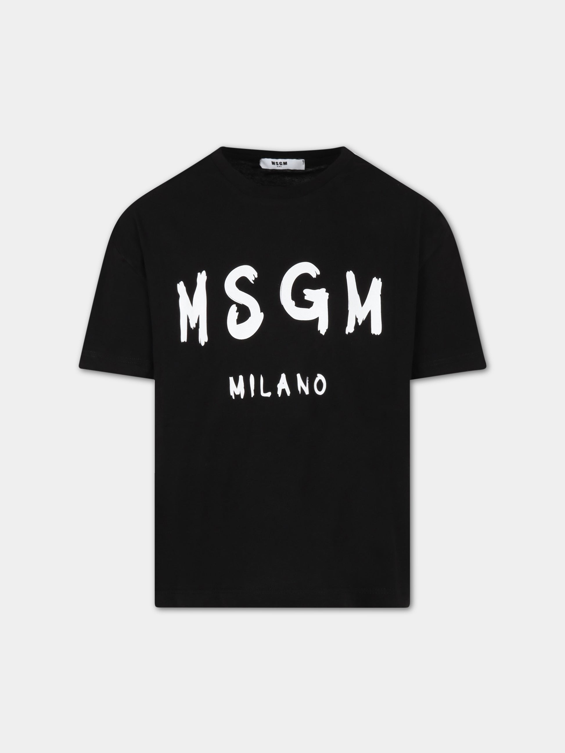 T-shirt nera per bambini con logo bianco,Msgm Kids,MS029372 110
