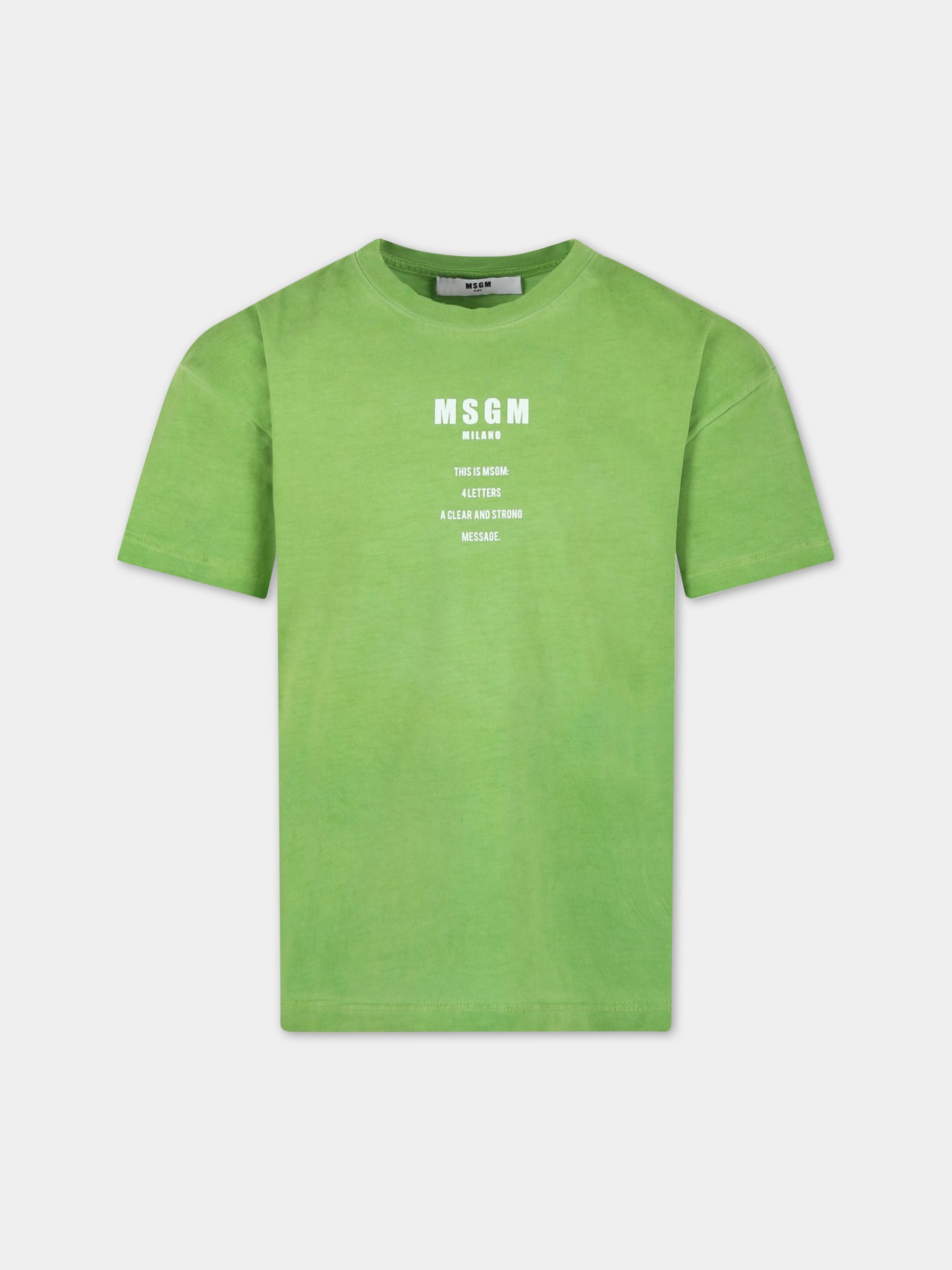 T-shirt verde per bambino con logo,Msgm Kids,MS029551 902