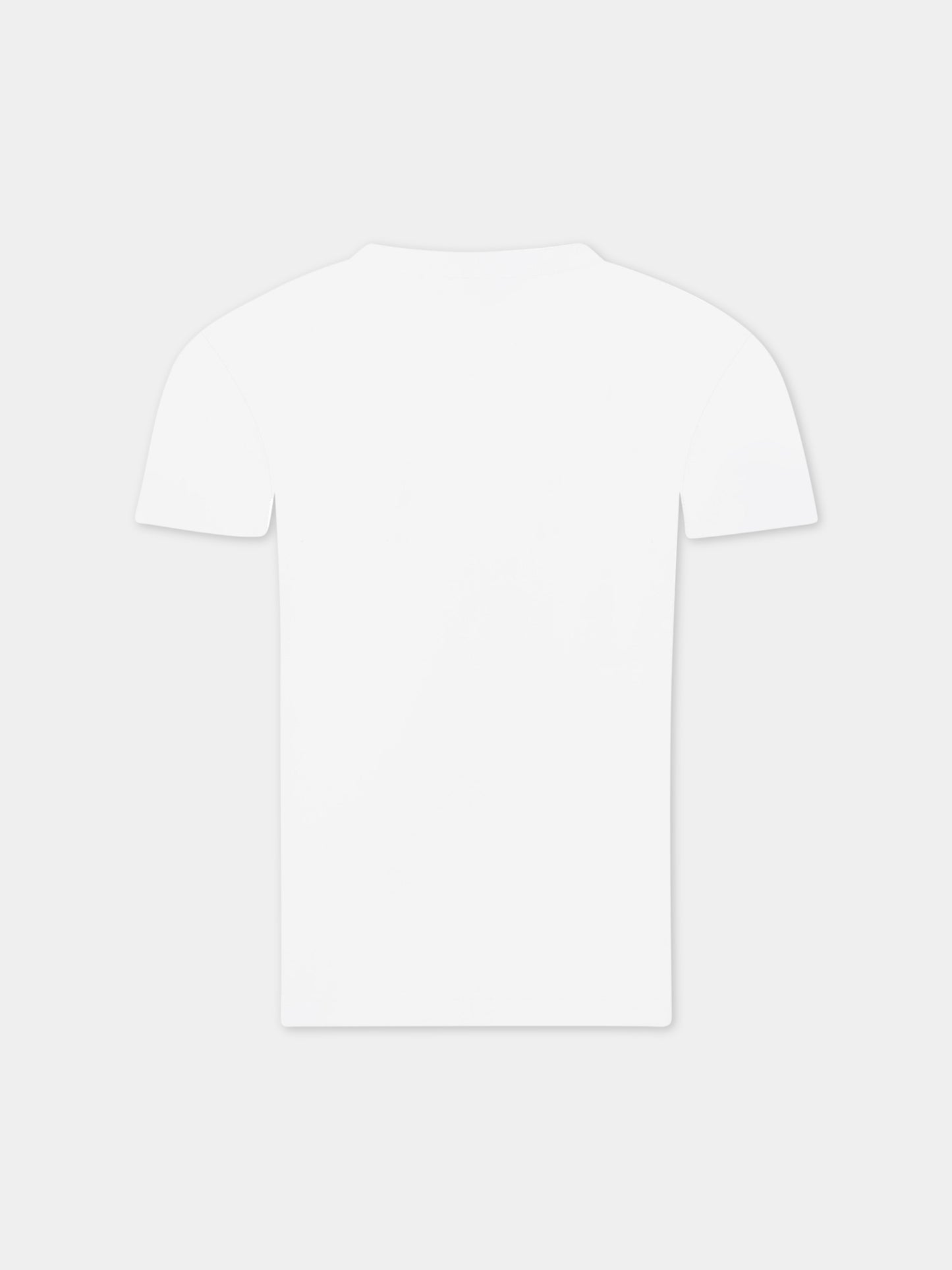 T-shirt bianca per bambino con logo grigio e stampa multicolor,Msgm Kids,MS029545 001