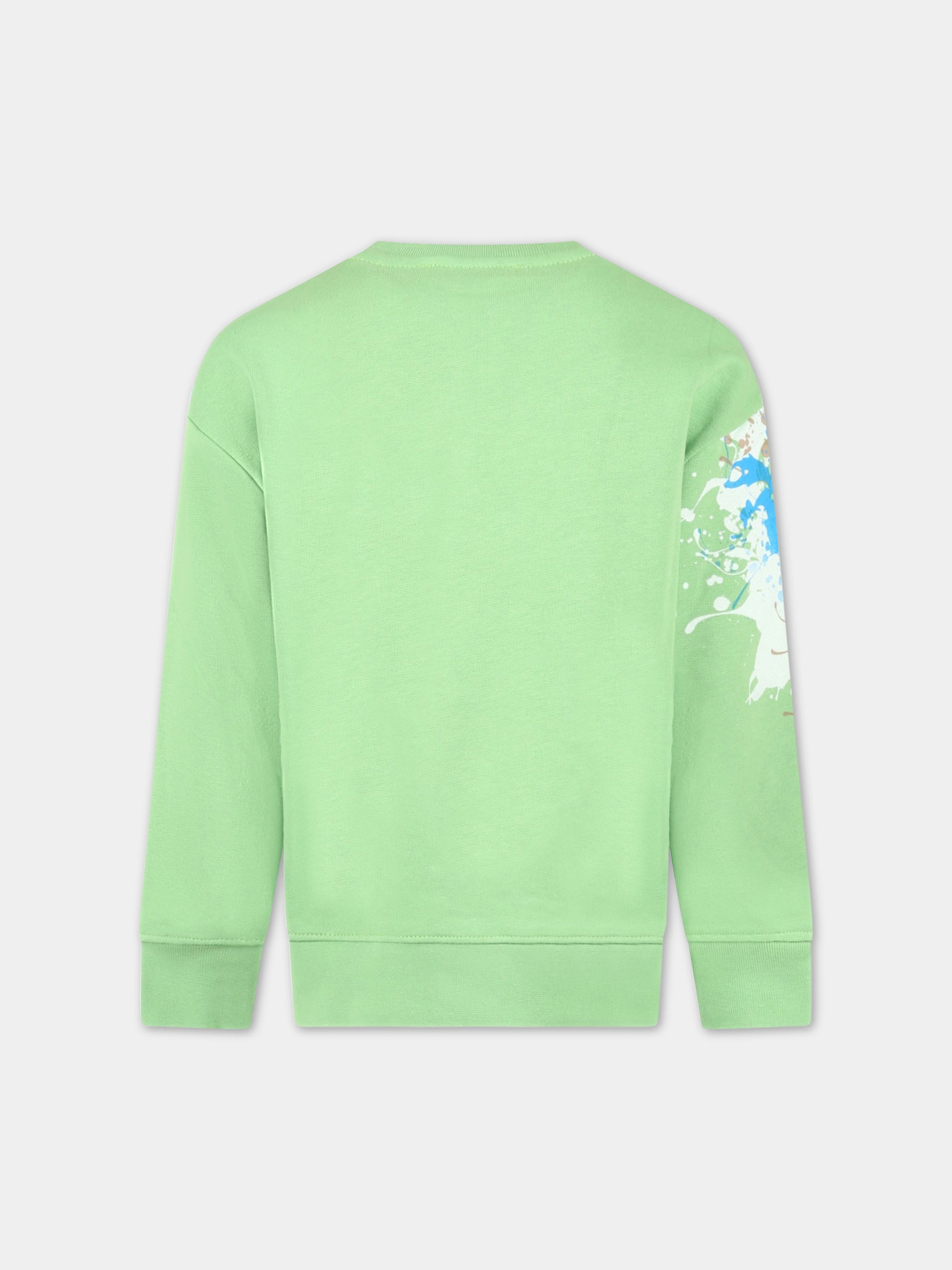 Felpa verde per bambino con logo nero e stampa,Msgm Kids,MS029549 902