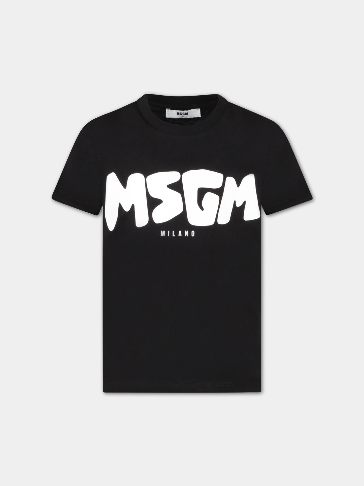T-shirt nera per bambini con logo bianco,Msgm Kids,MS029501 110