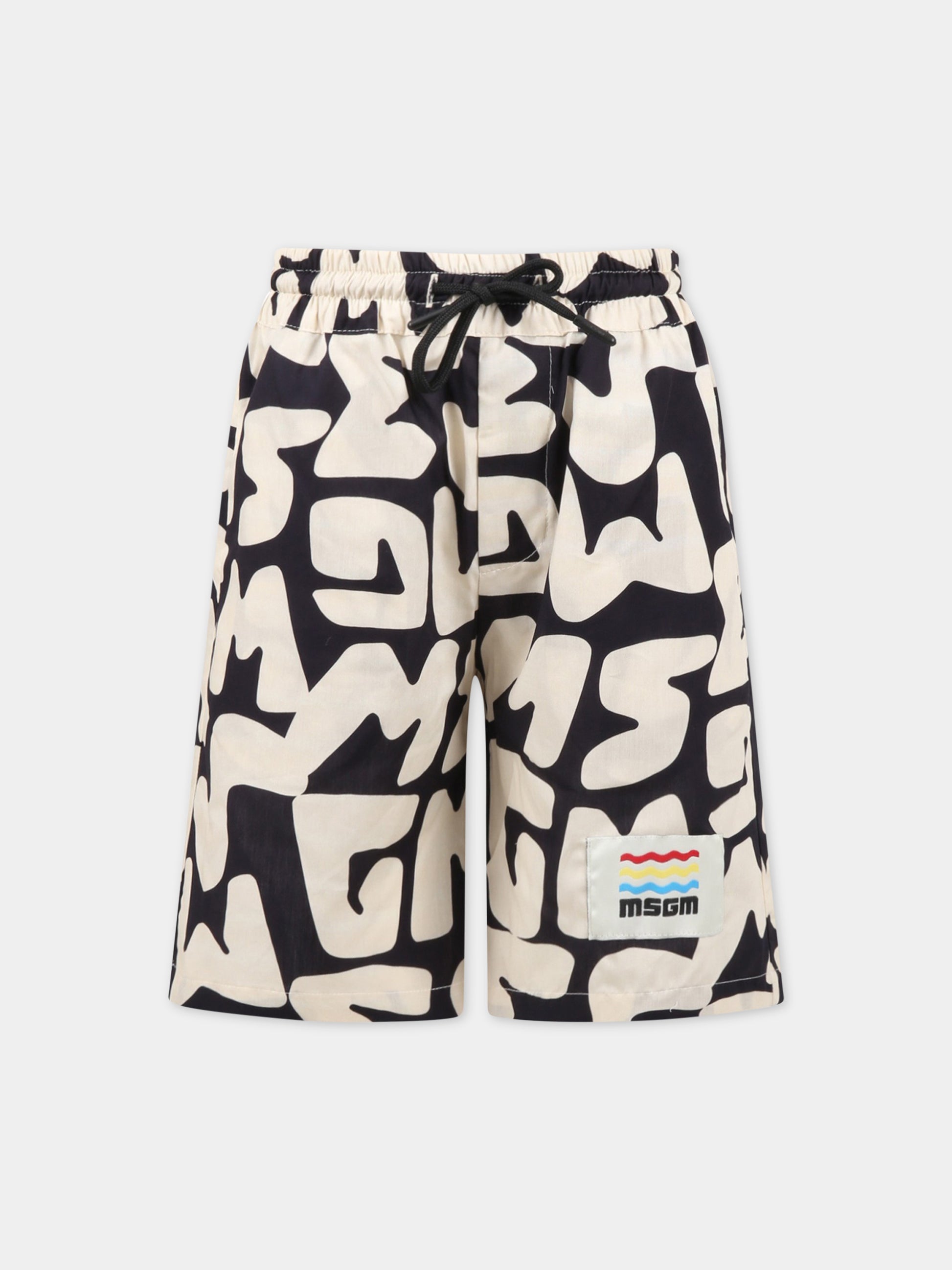 Shorts neri per bambino con logo avorio,Msgm Kids,MS029510 200