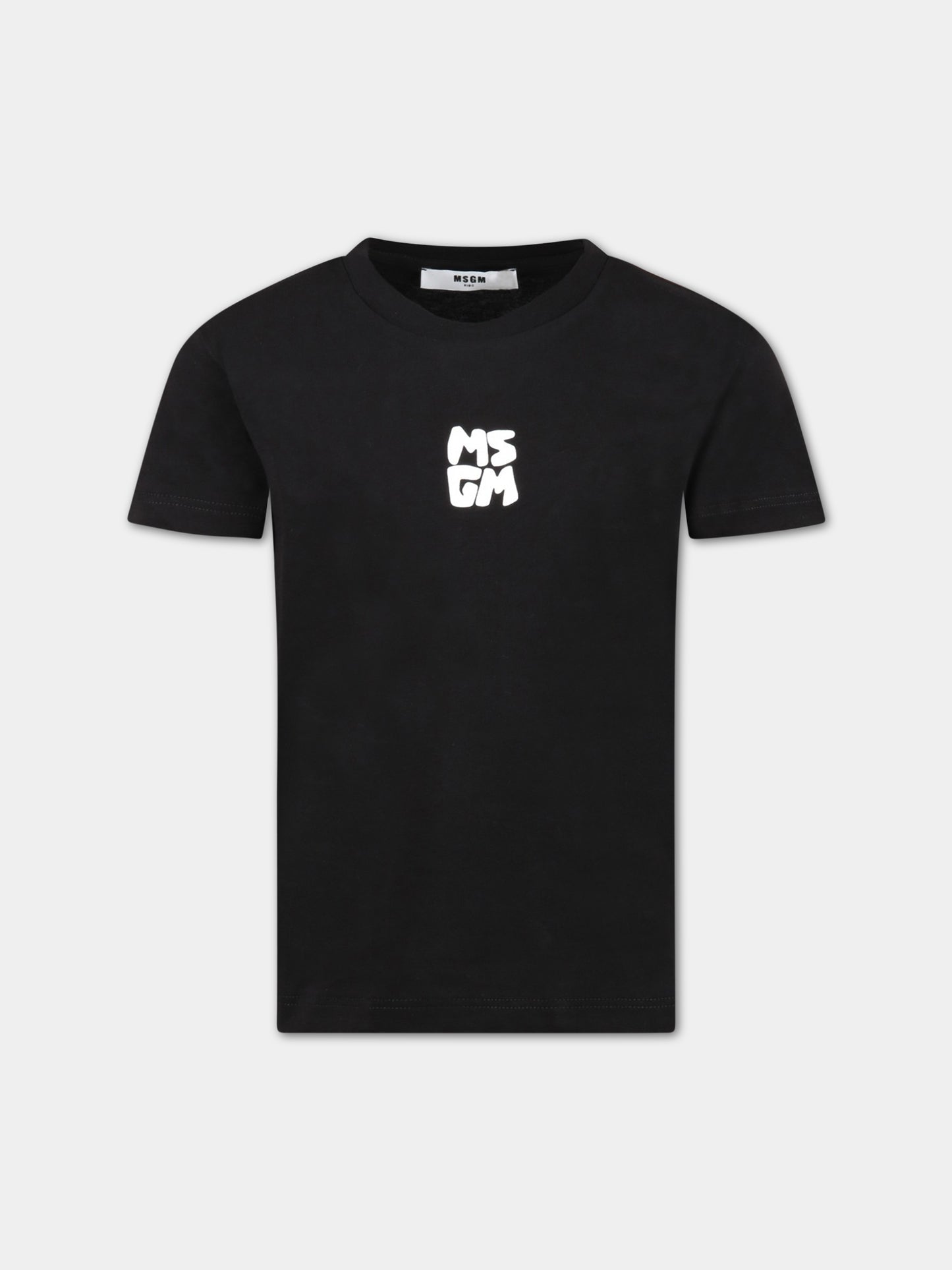 T-shirt nera per bambino con logo bianco,Msgm Kids,MS029572 110
