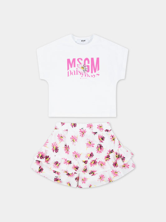 Completo bianco per neonata con logo fucsia,Msgm Kids,MS029387 001