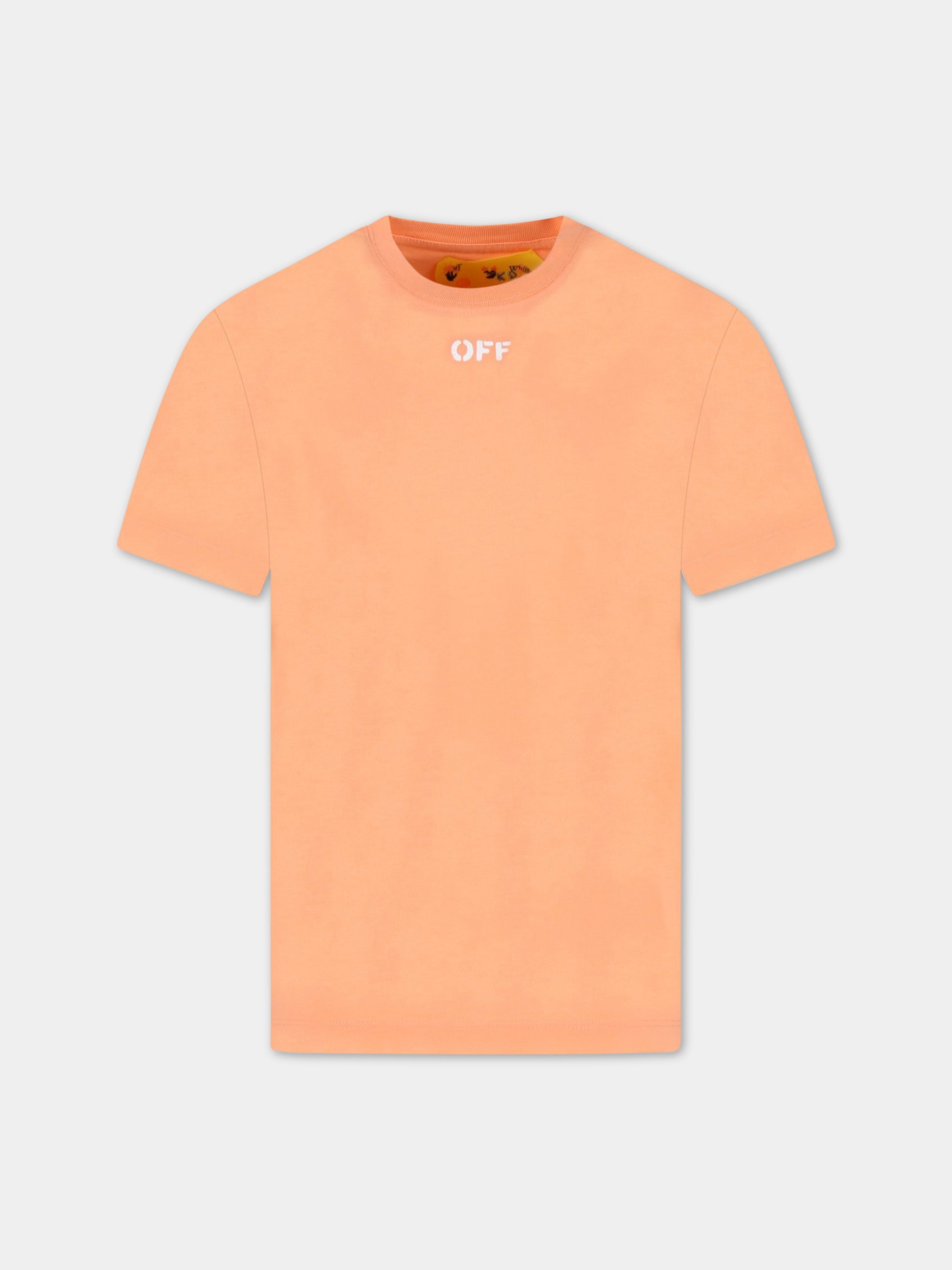 T-shirt arancione per bambina con logo bianco,Off White,OGAA001S23JER0022101