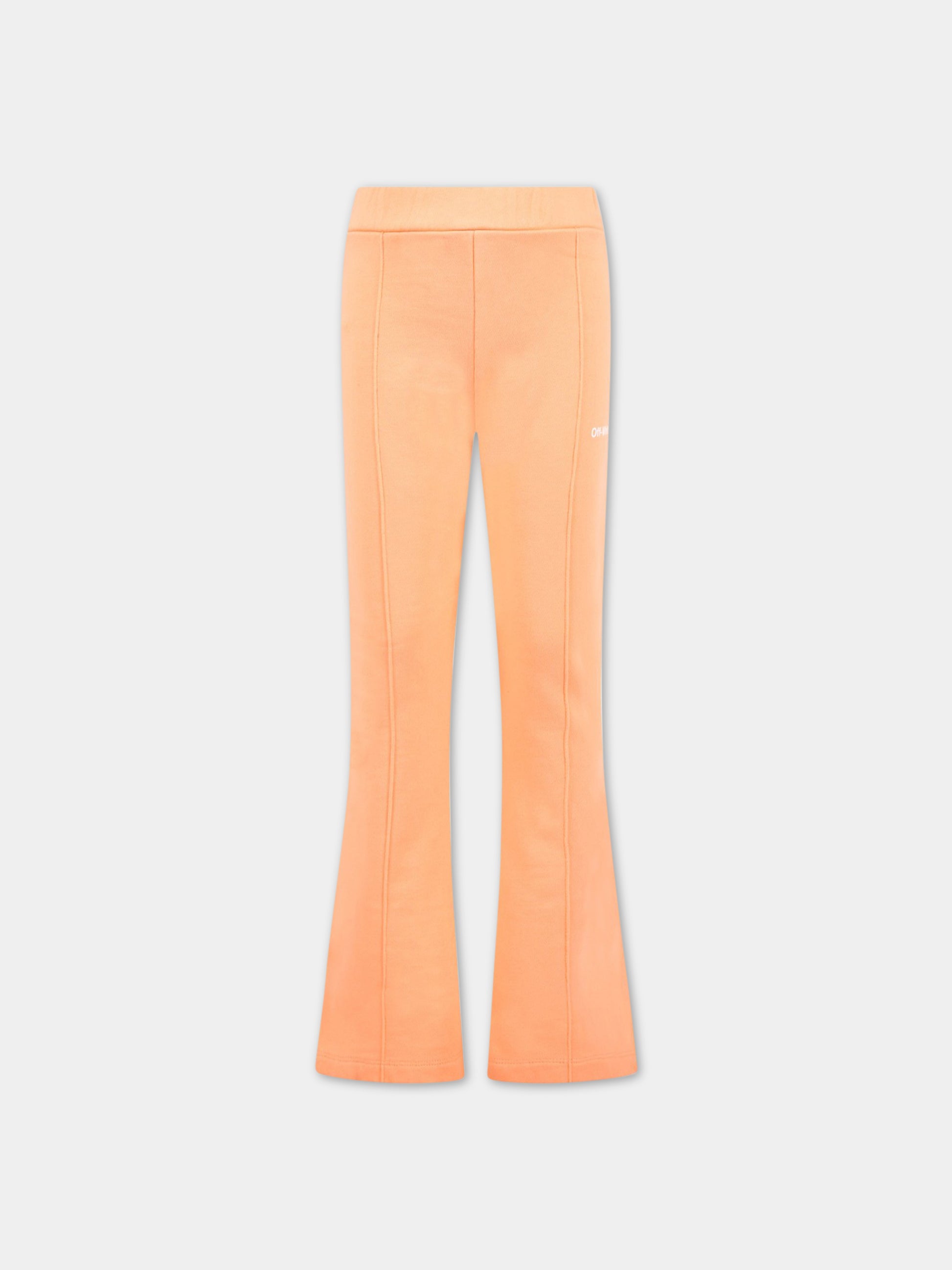 Pantaloni arancioni da tuta per bambina con logo bianco,Off White,OGCH005S23FLE0012101