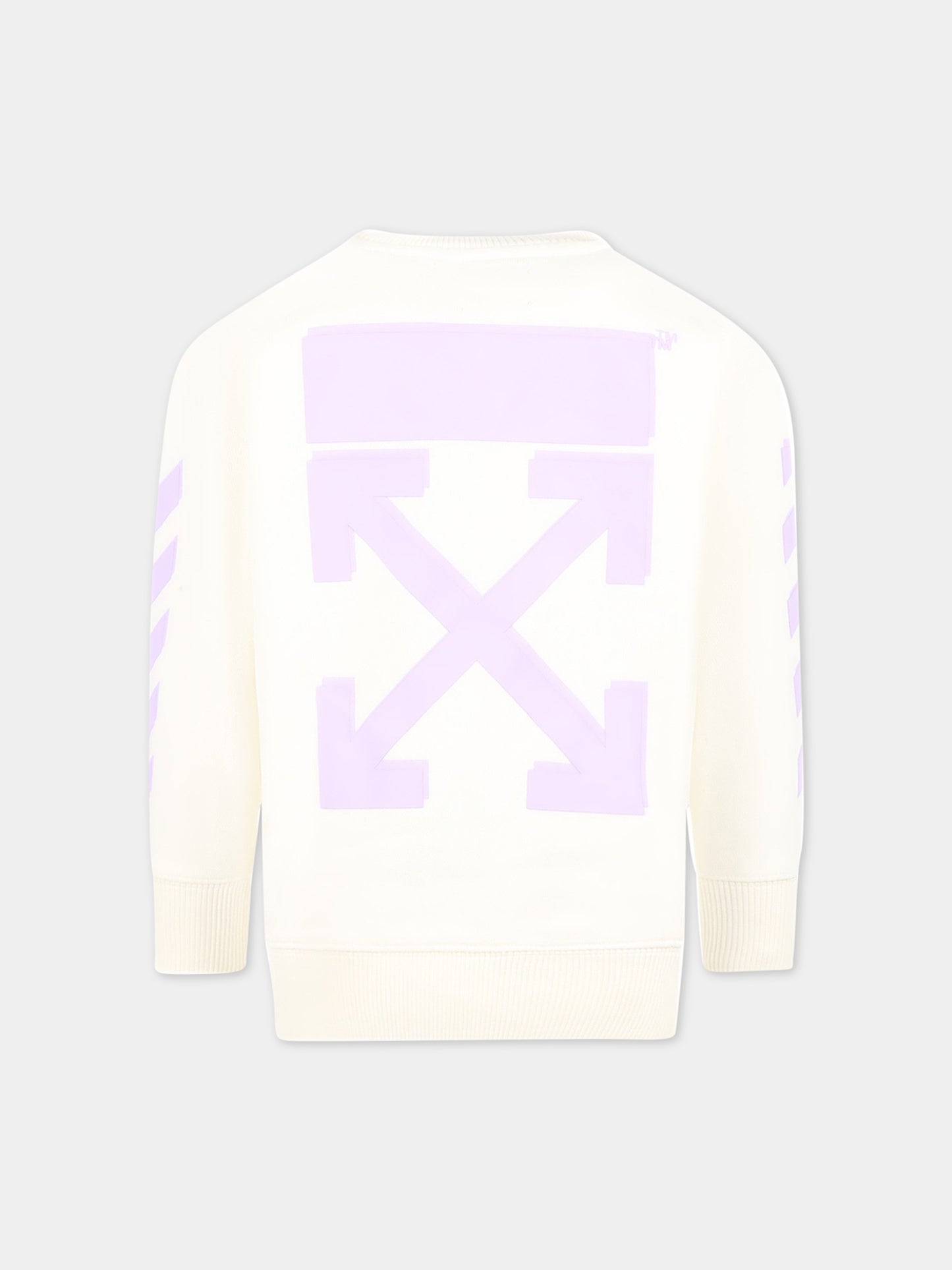 Felpa avorio per bambina con logo viola,Off White,OGBA001S23FLE0010336