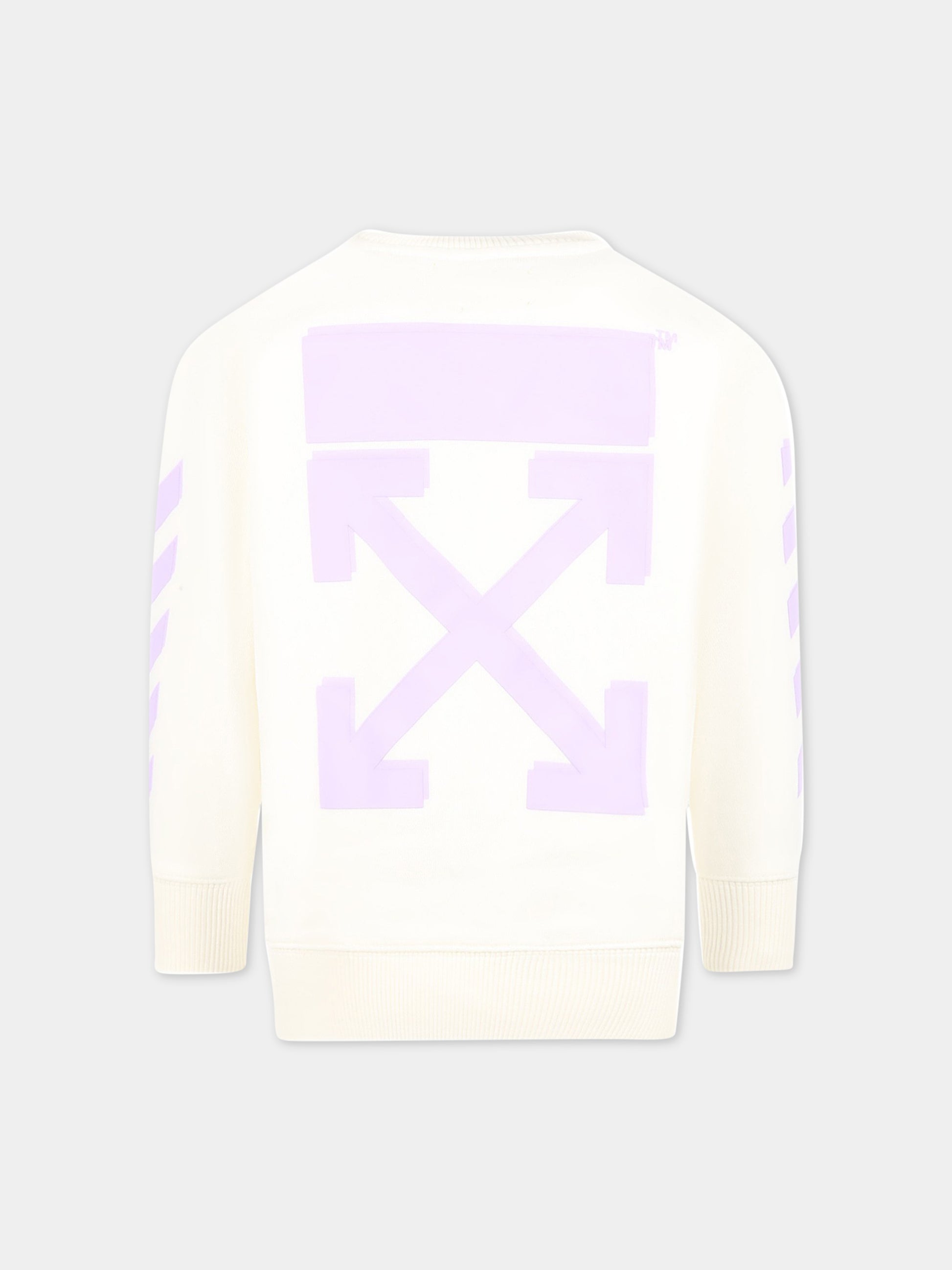 Felpa avorio per bambina con logo viola,Off White,OGBA001S23FLE0010336
