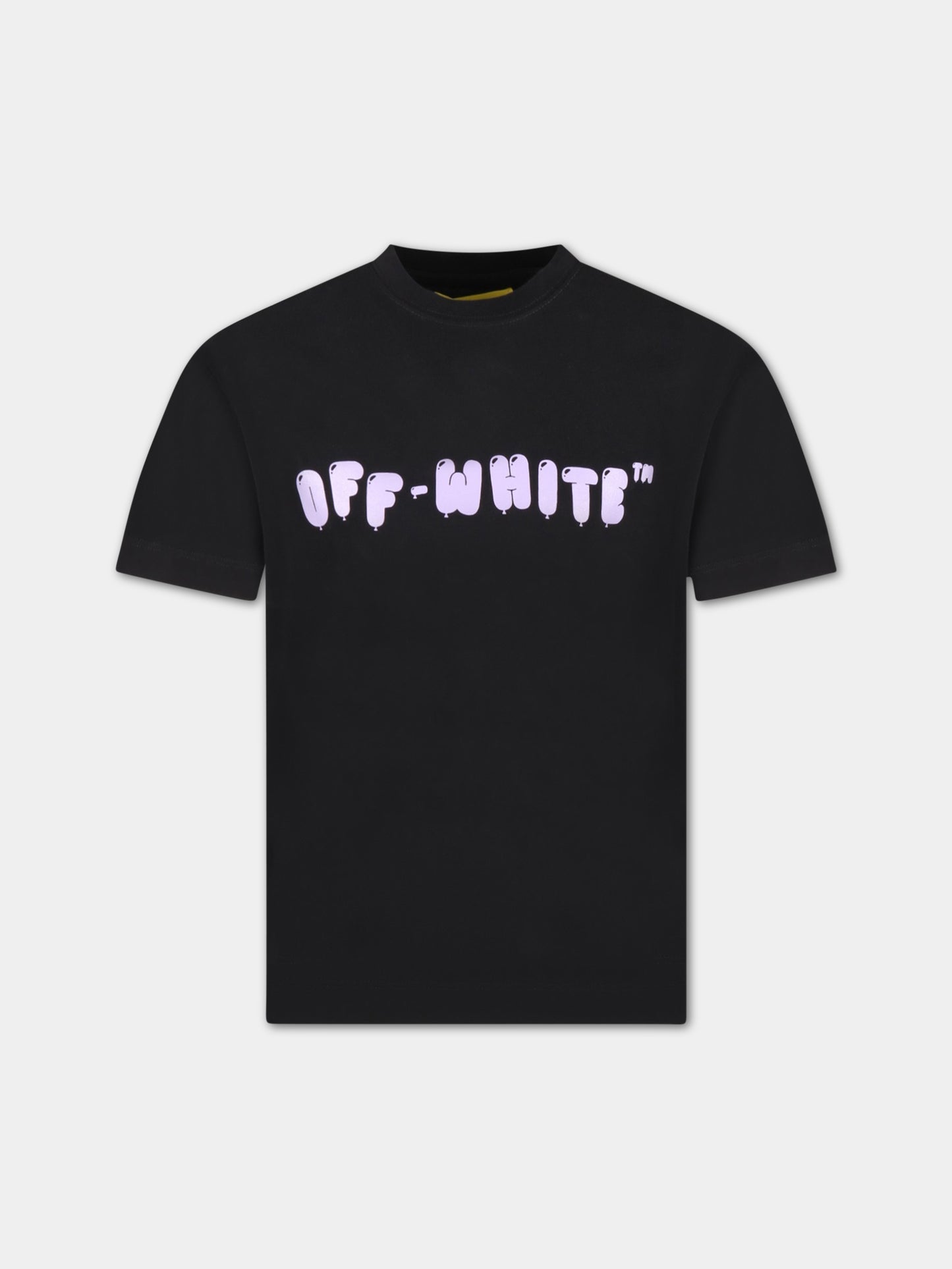 T-shirt nera per bambina con logo viola,Off White,OGAA001S23JER0031036