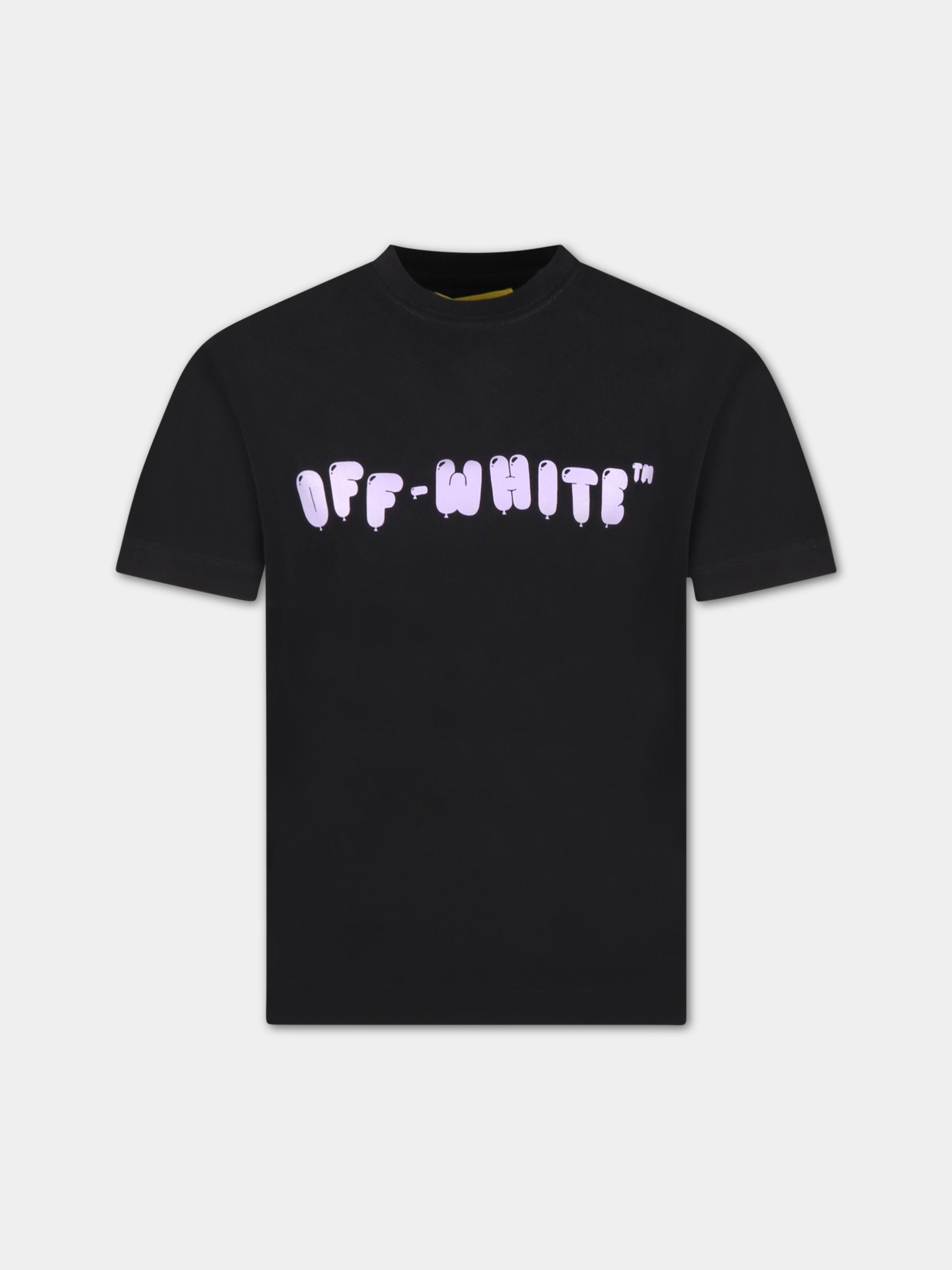 T-shirt nera per bambina con logo viola,Off White,OGAA001S23JER0031036