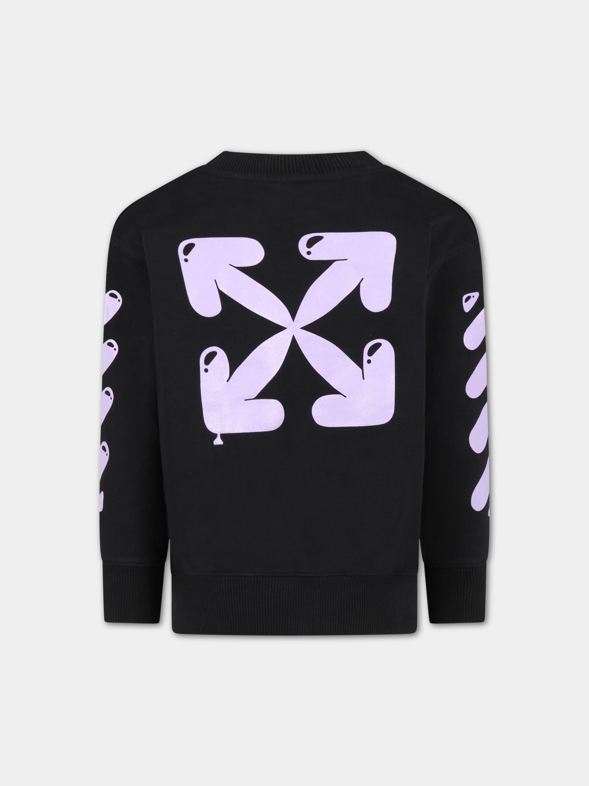 Felpa nera per bambina con logo viola,Off White,OGBA001S23FLE0031036