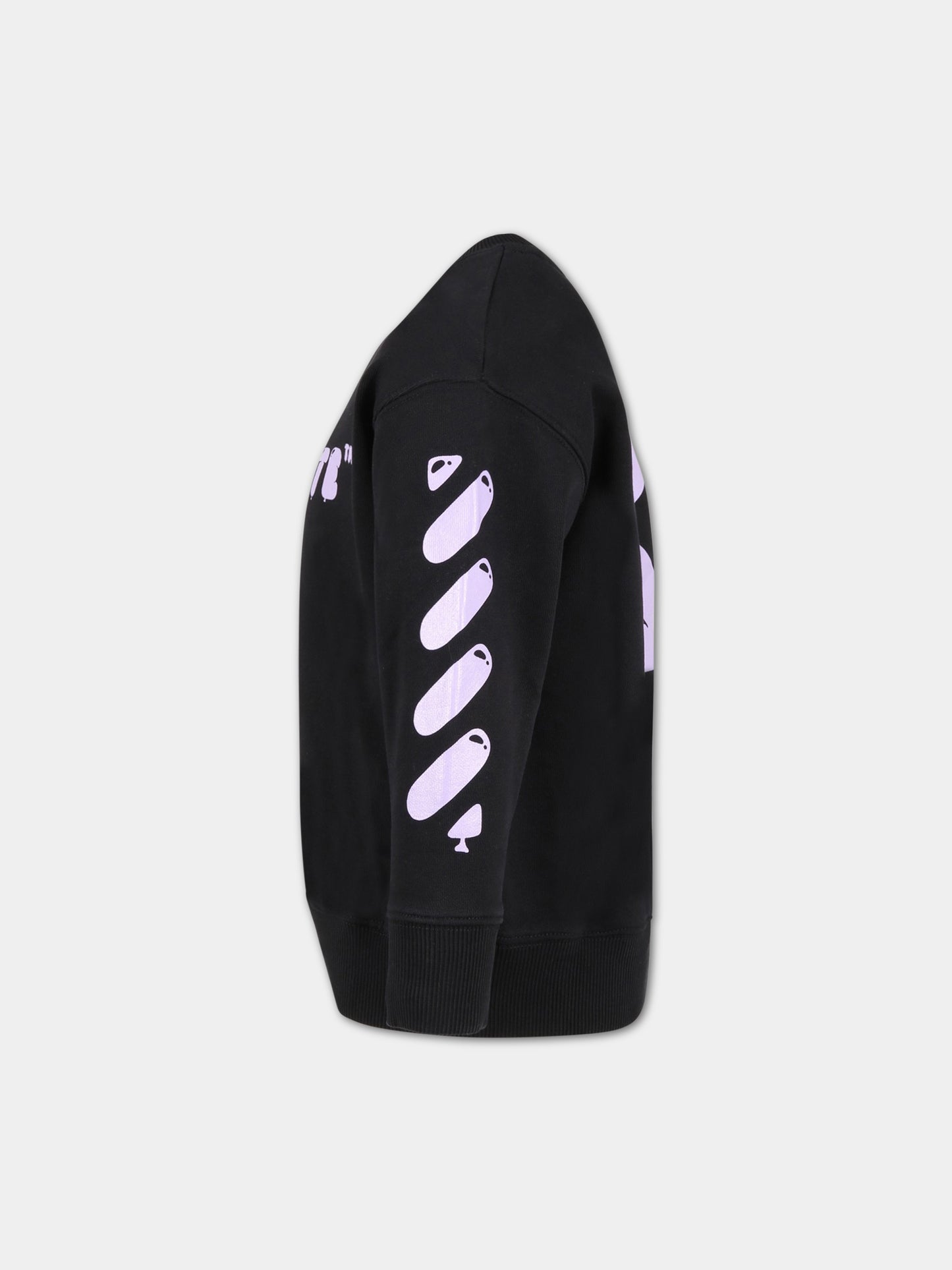 Felpa nera per bambina con logo viola,Off White,OGBA001S23FLE0031036