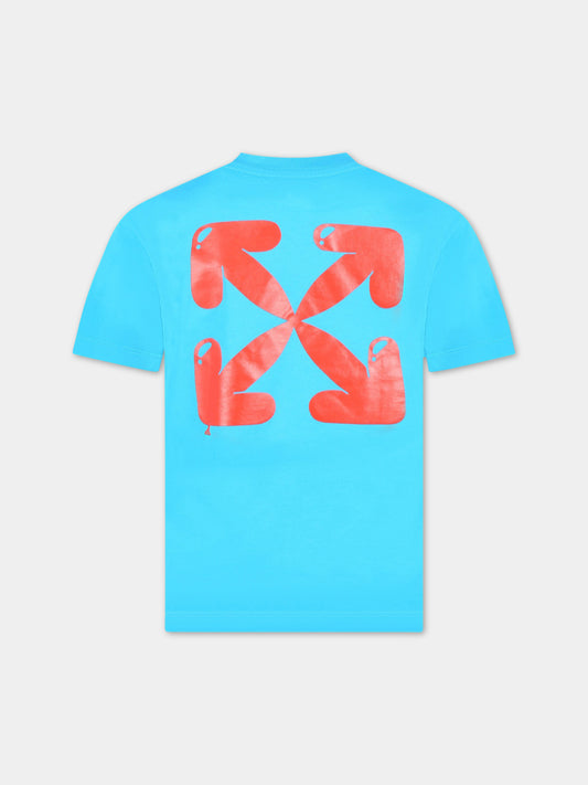 T-shirt azzurra per bambino con logo rosso,Off White,OBAA002S23JER0094525