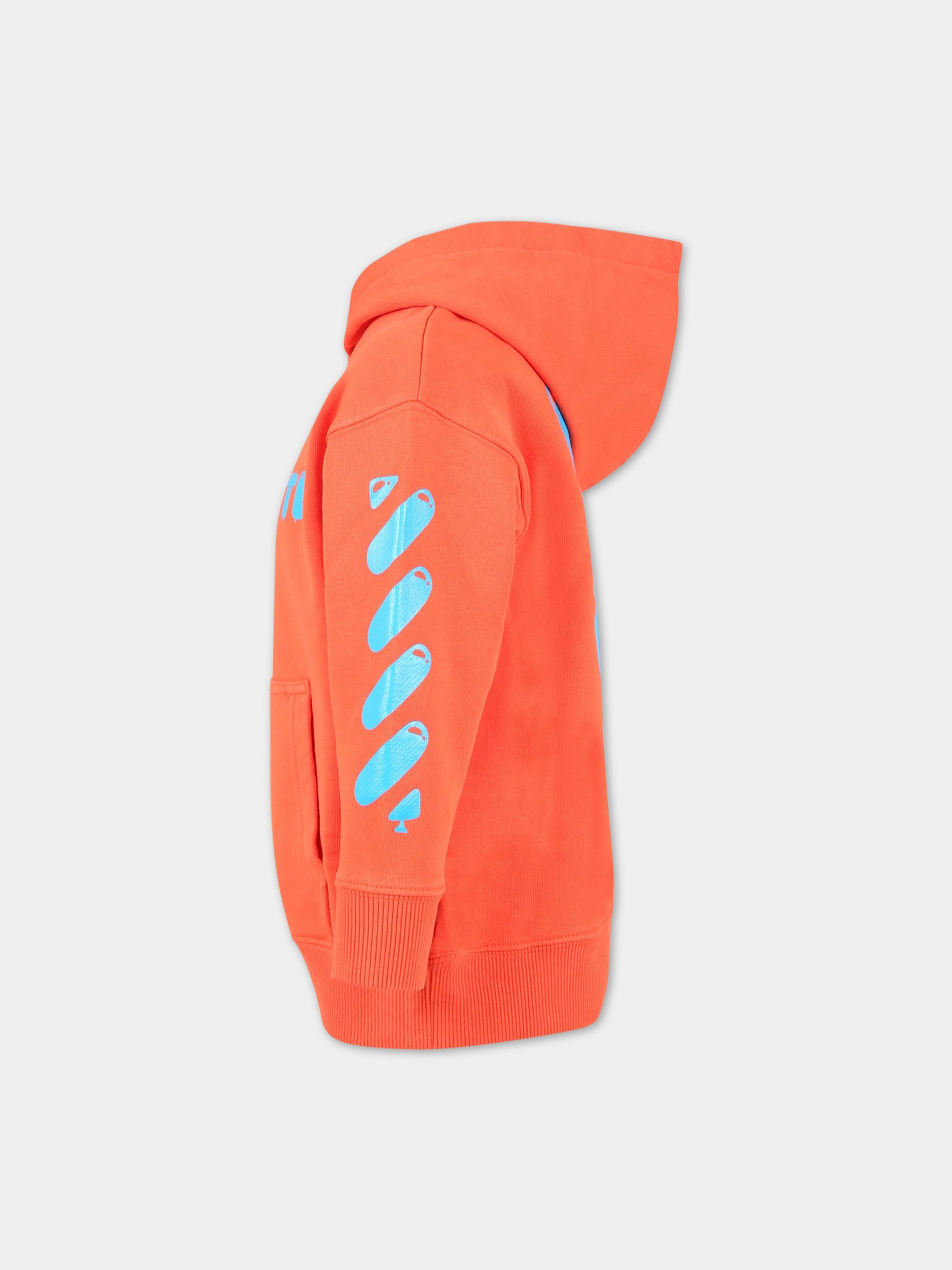 Felpa arancione per bambini con logo blu,Off White,OBBB001S23FLE0072545
