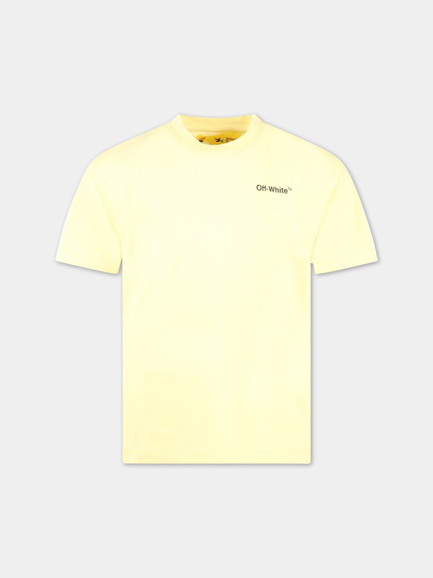 T-shirt gialla per bambino con logo nero,Off White,OBAA002S23JER0011810