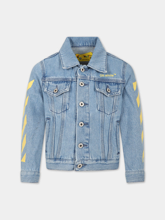 Giacca celeste per bambini con iconiche frecce e logo,Off White,OBYE001S23DEN0014418