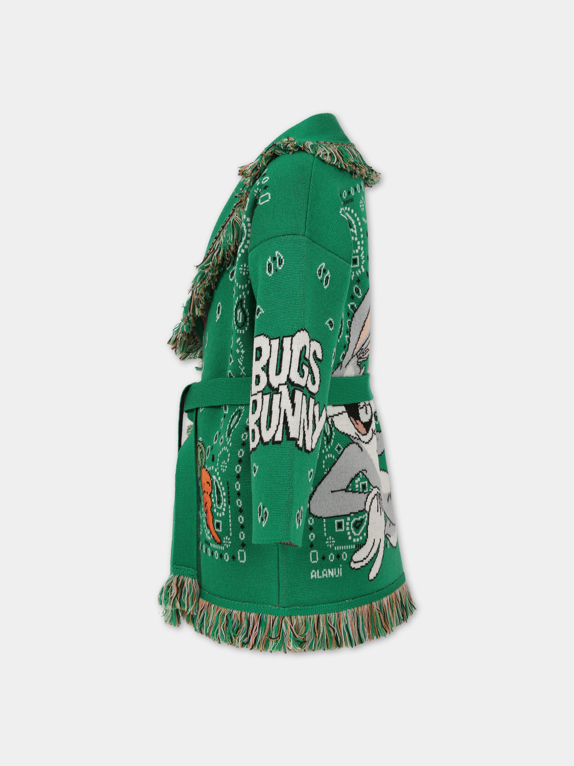 Cardigan verde per bambini con Bugs Bunny,Alanui,LGHB002S23KNI0055757