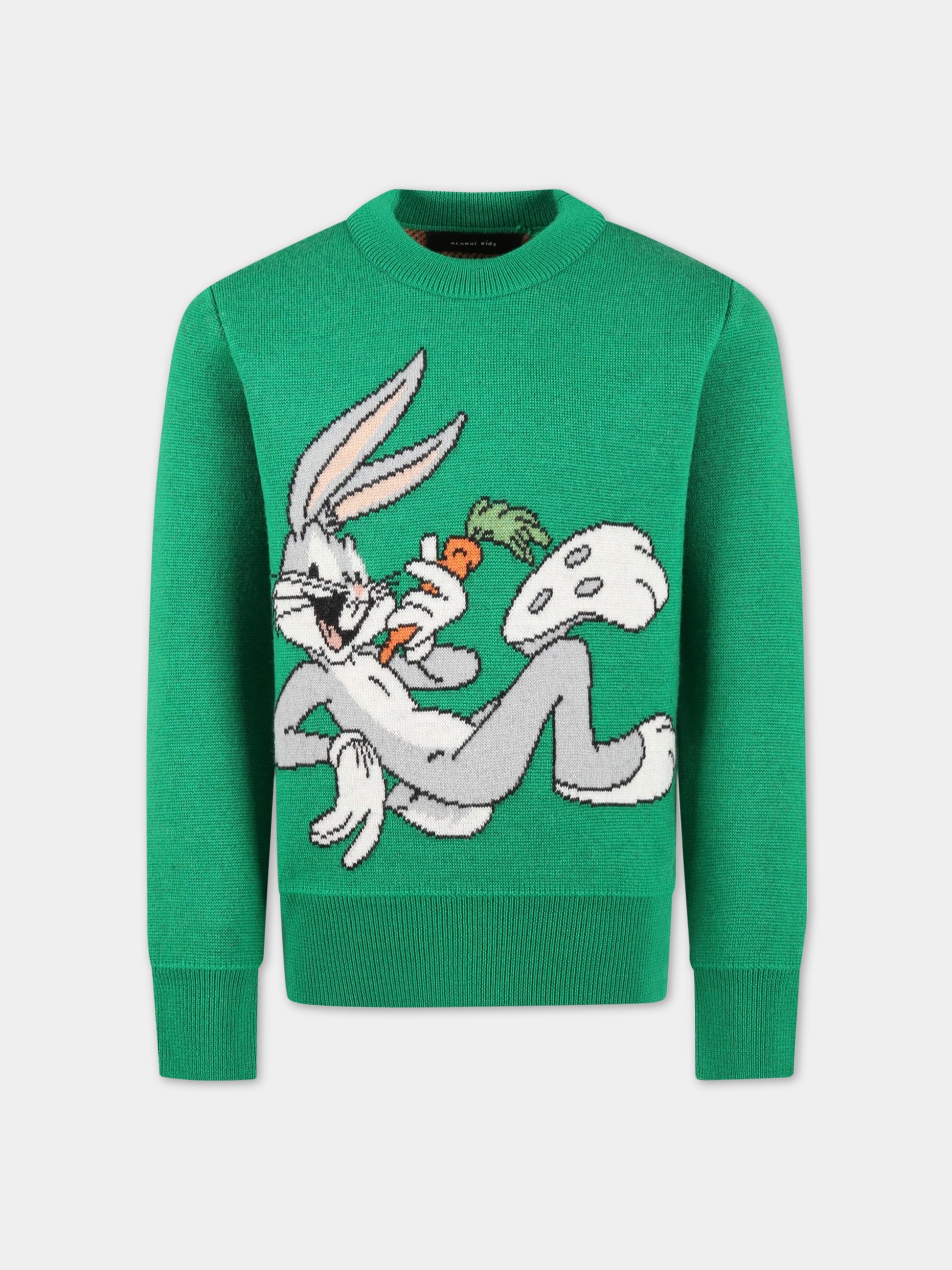 Maglione verde per bambini con Bugs Bunny,Alanui,LGHE001S23KNI0025757
