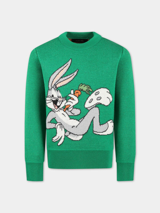 Maglione verde per bambini con Bugs Bunny,Alanui,LGHE001S23KNI0025757