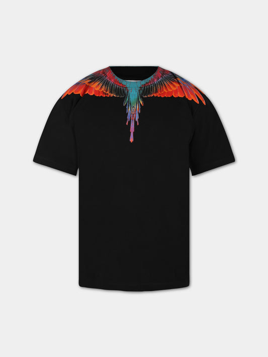 T-shirt nera per bambino con iconiche ali,Marcelo Burlon Kids,CBAA001S23JER0011025