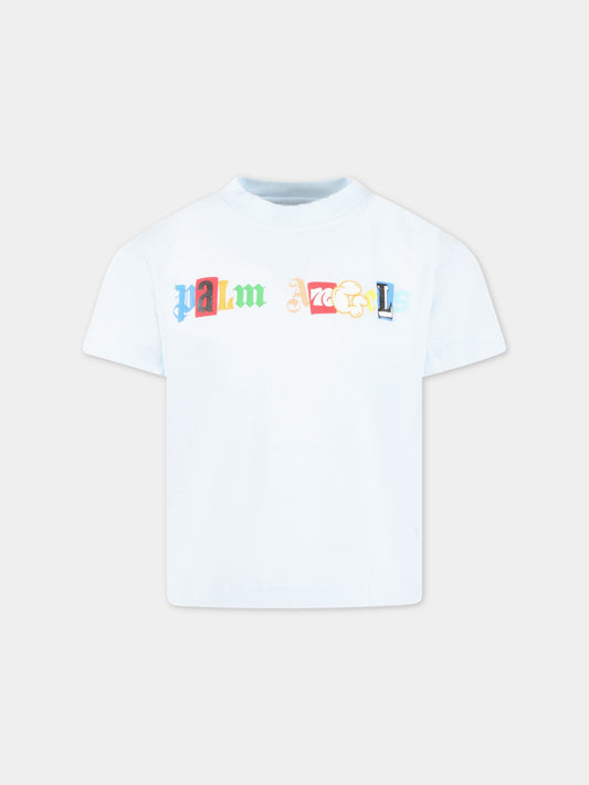T-shirt celeste per bambino con logo multicolor,Palm Angels,PBAA001S23JER0015284