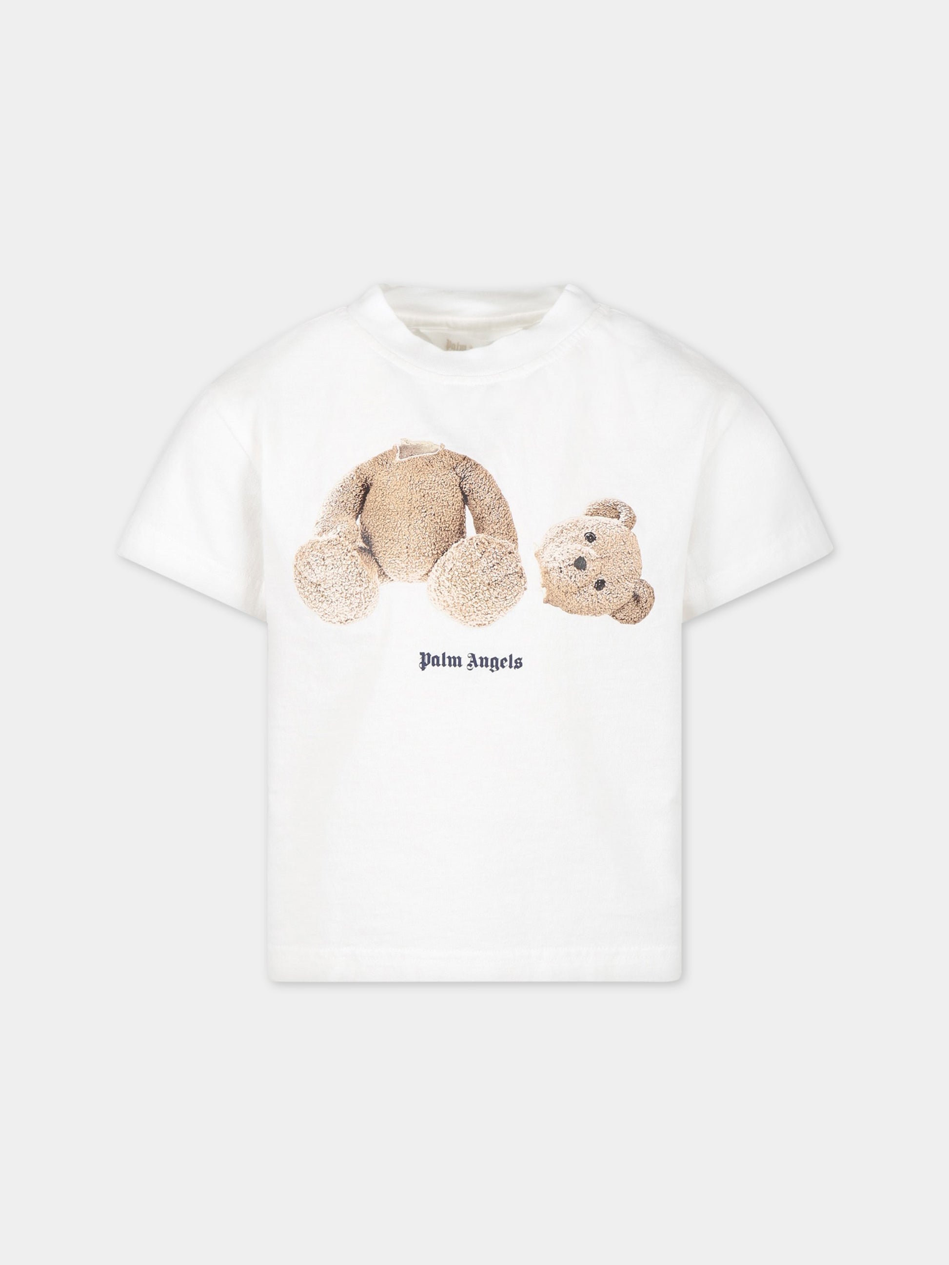 T-shirt bianca per bambino con stampa logo,Palm Angels,PBAA003C99JER0010160