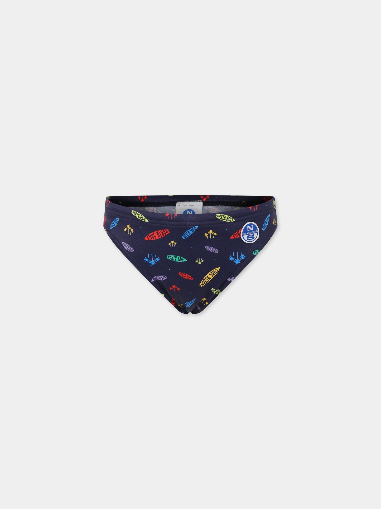Slip mare blu per bambino con logo e stampa palme,North Sails,777553 000 C036