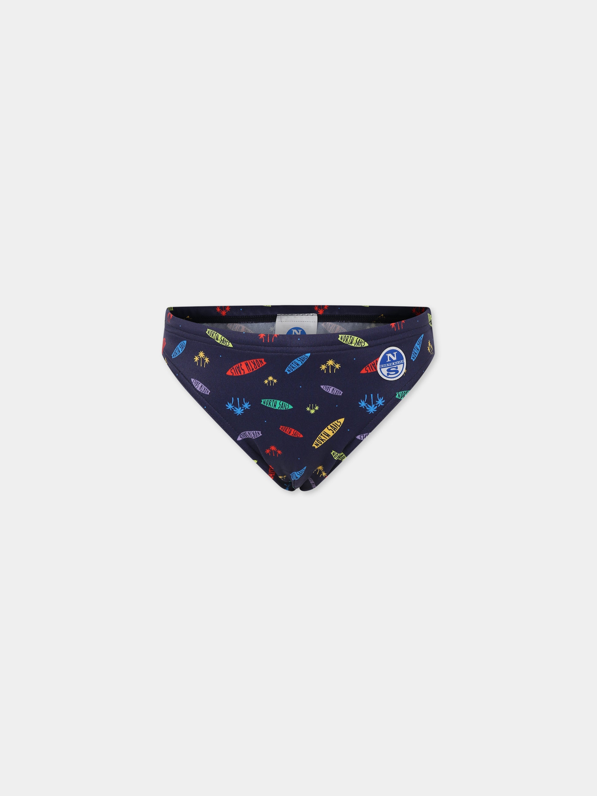 Slip mare blu per bambino con logo e stampa palme,North Sails,777553 000 C036