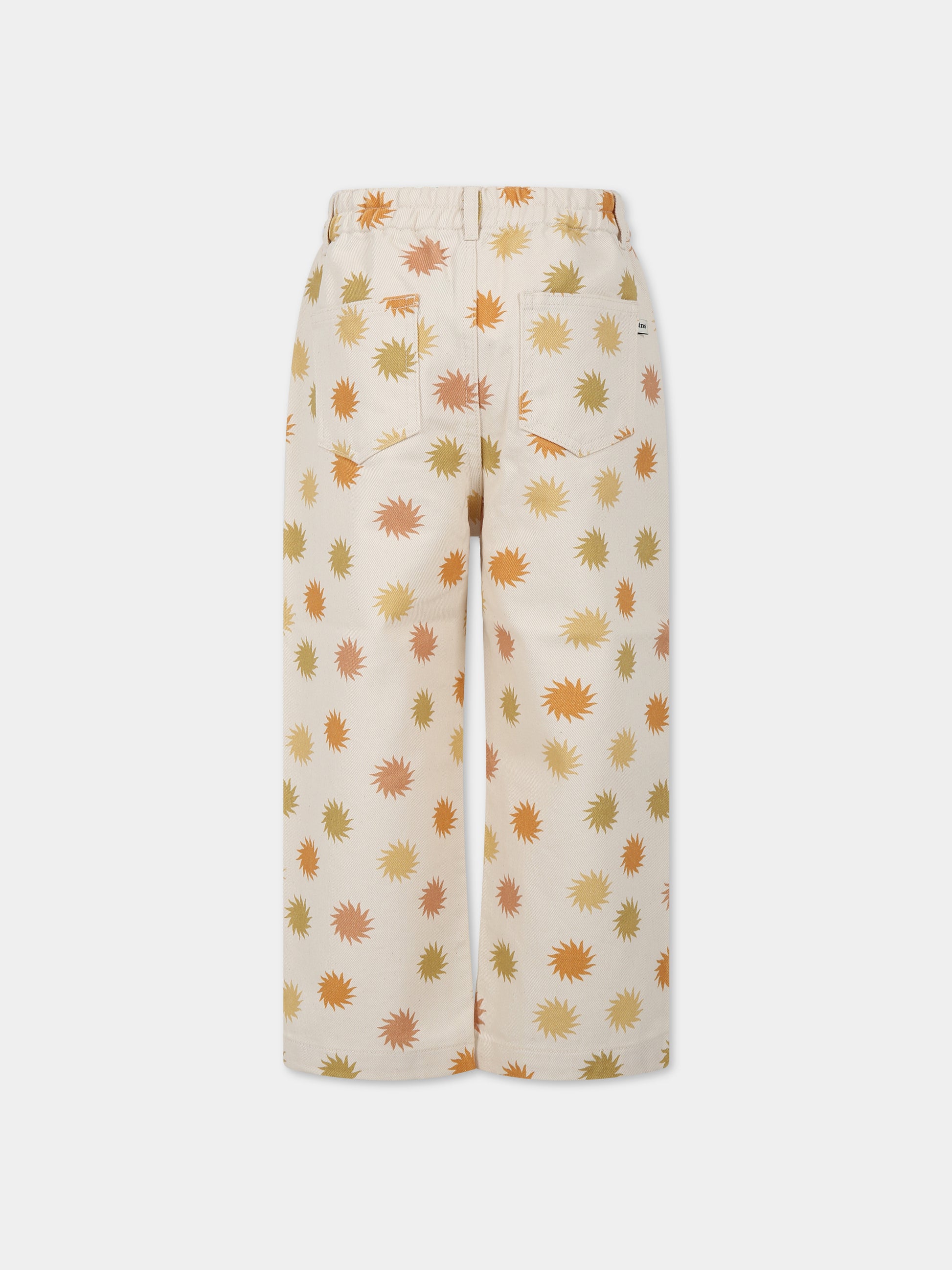 Pantaloni beige per bambini con stampa sole,The New Society,S23 K DN06 TRAMONTO