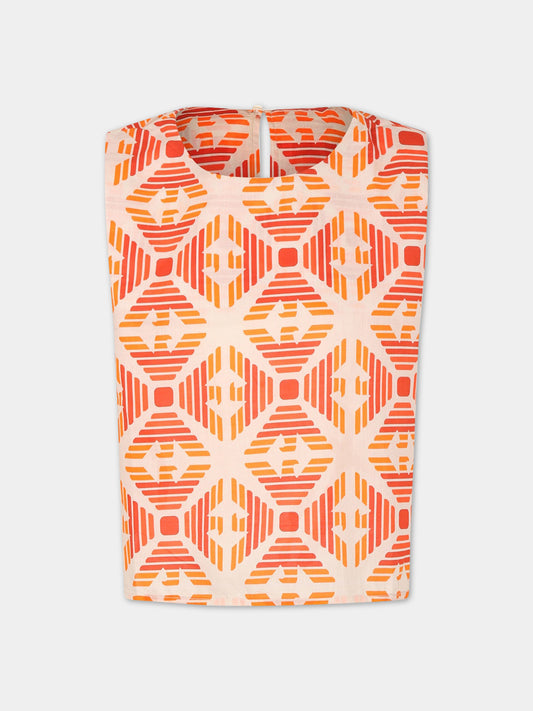 T-shirt avorio per bambina con logo,Armani Junior,3R3H02 1NS9Z F402