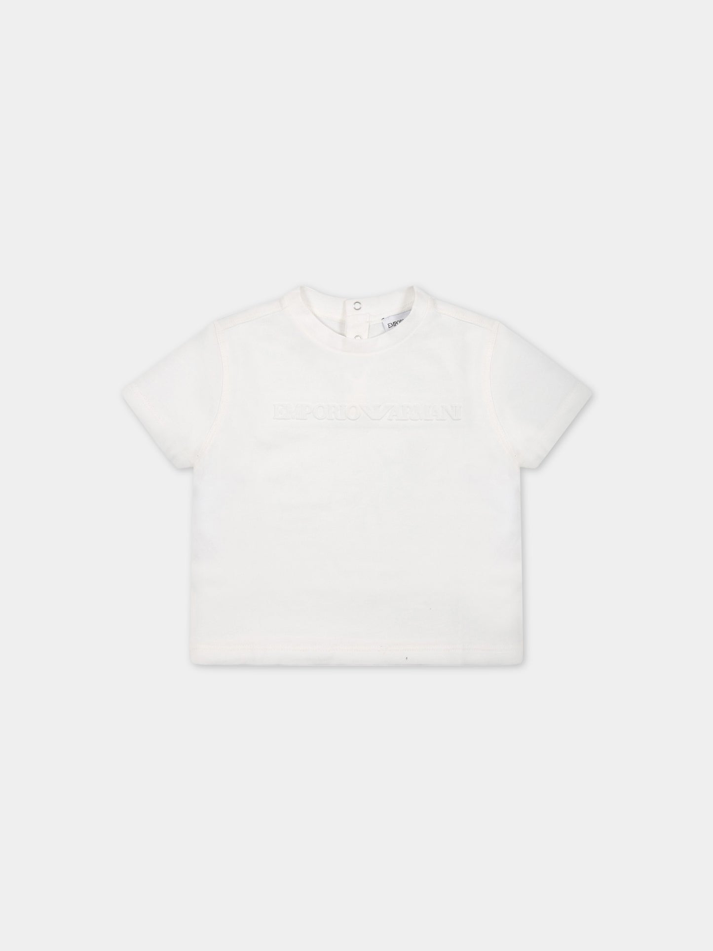 T-shirt bianca per neonato con iconico aquilotto,Armani Junior,3RHTJM 1JWZZ 0101