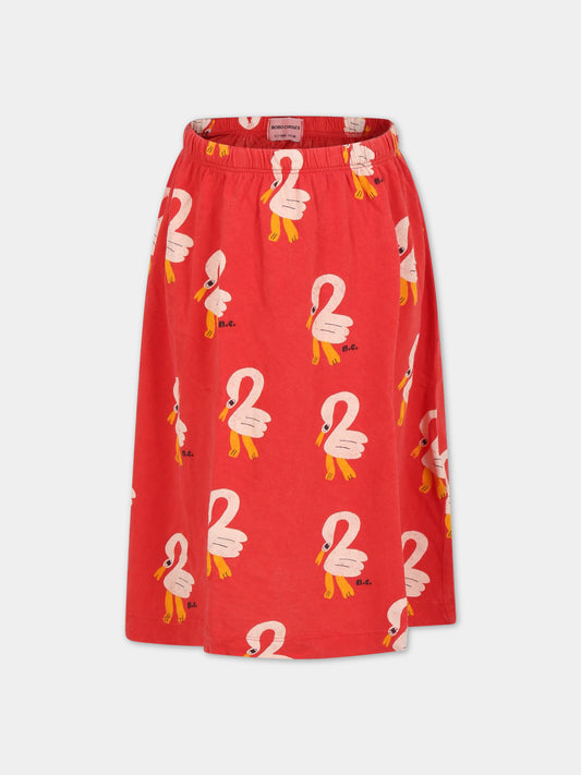 Gonna rossa per bambina con fenicotteri e logo,Bobo Choses,123AC106