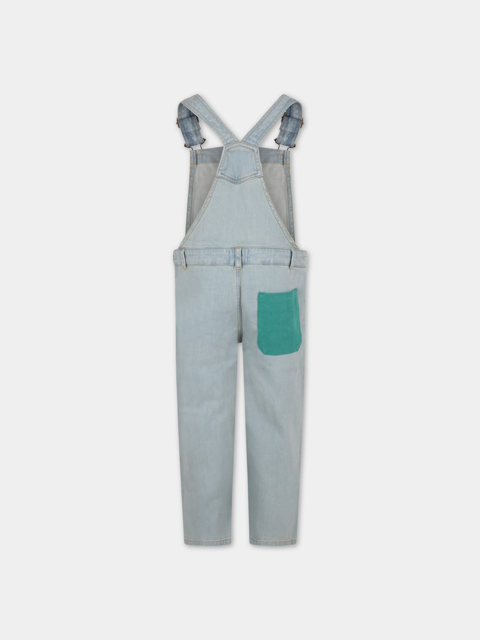 Salopette celeste per bambino con taschini colorati e logo,Bobo Choses,123AC123